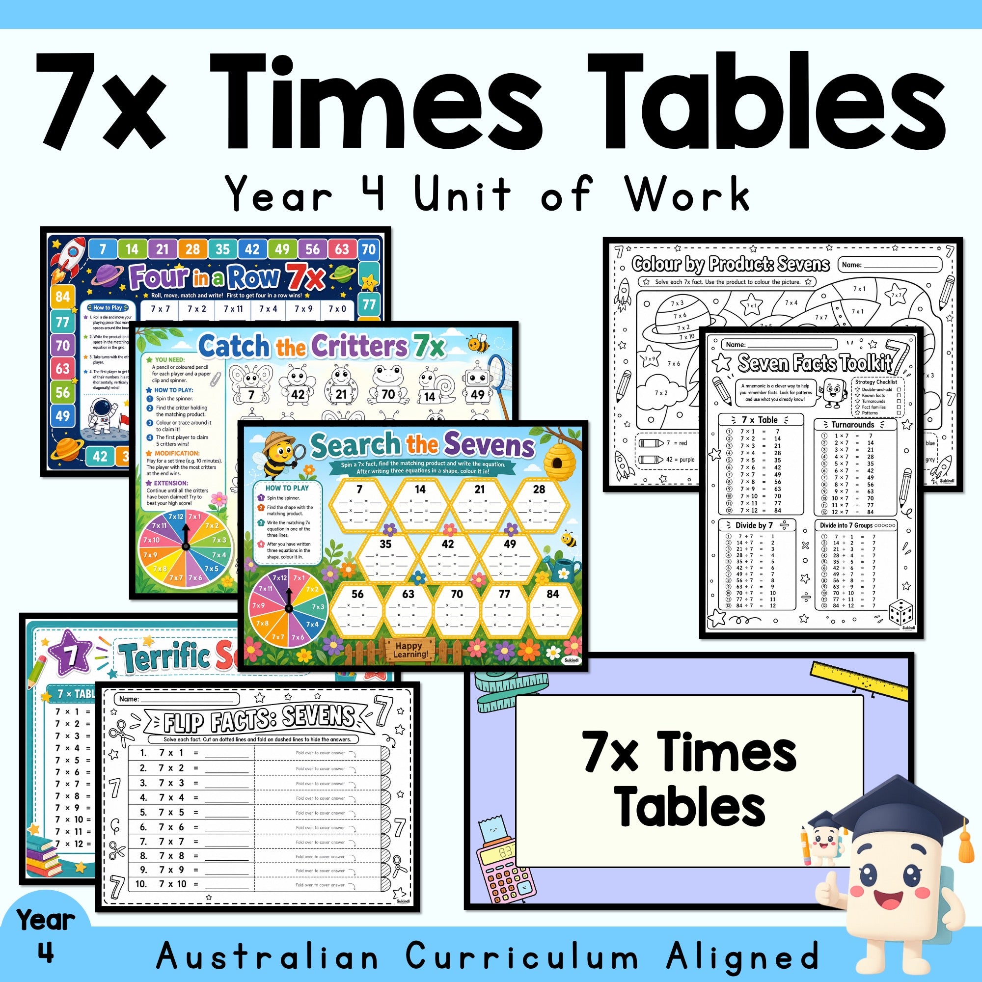 7 Times Tables Year 4 Unit Pack: Multiplication and Division Facts