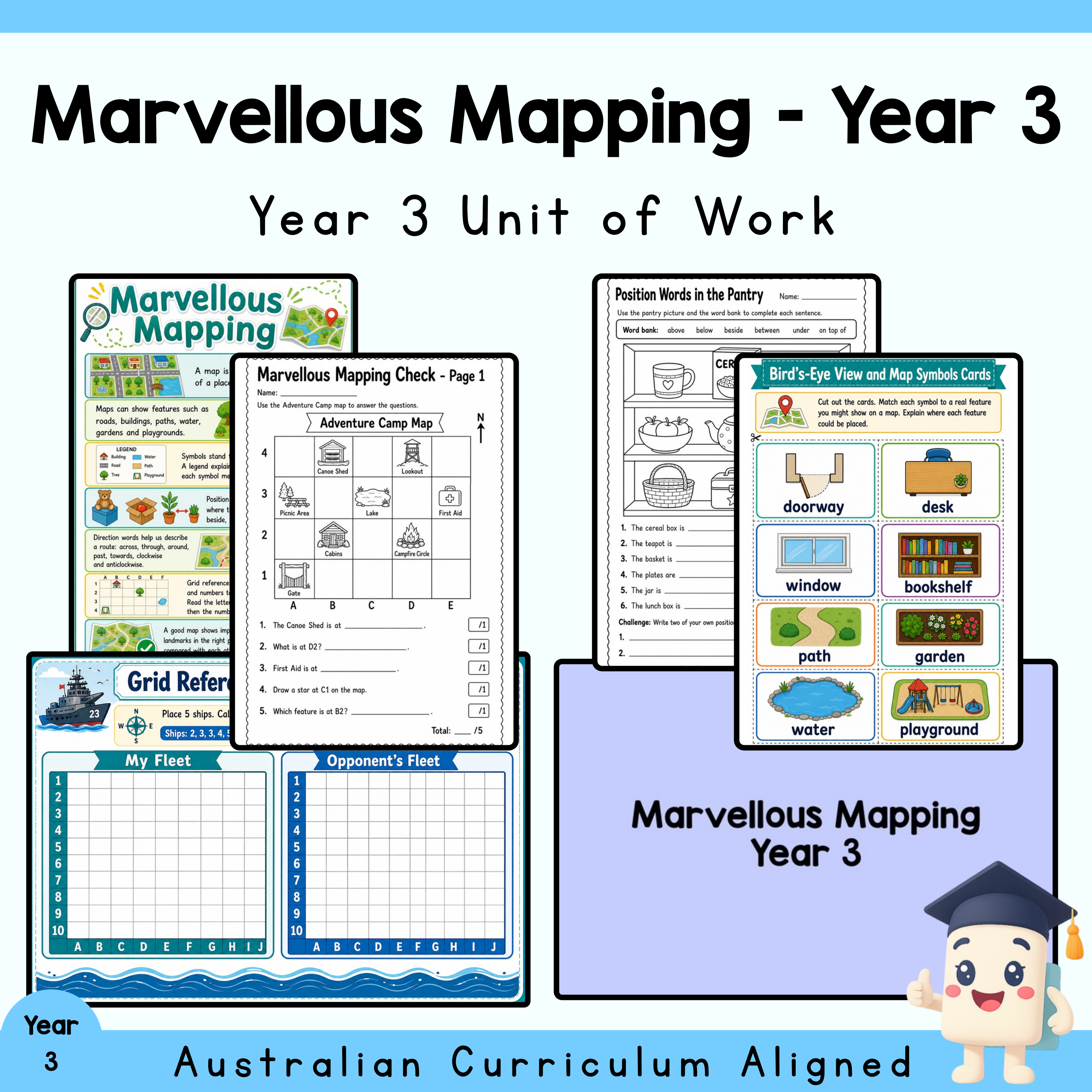 Year 3 Mapping Unit | Grid References, Position, Directions, Worksheets, Games & Quiz