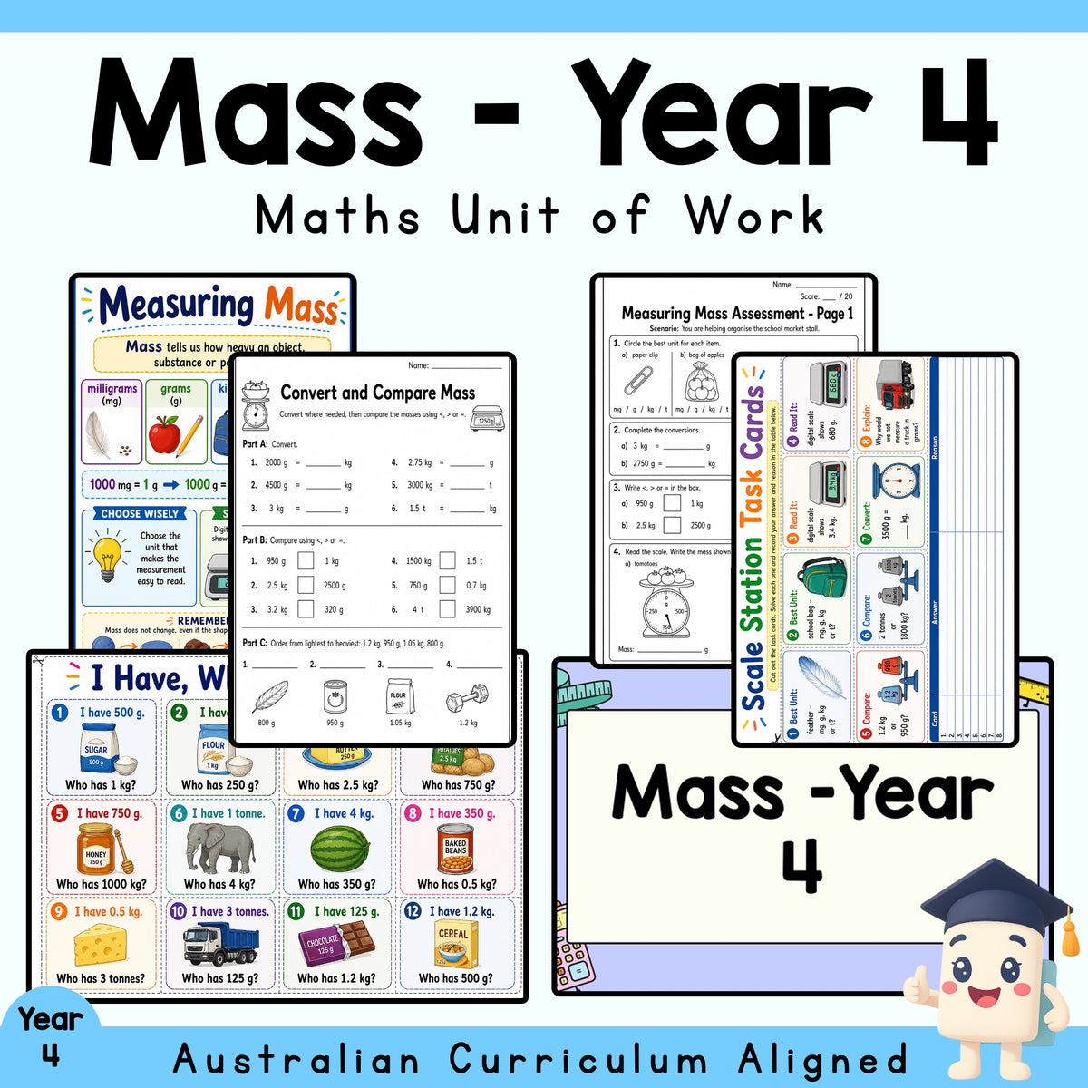 Mass - Year 4 Maths Unit | Measurement Worksheets, Games & Assessment