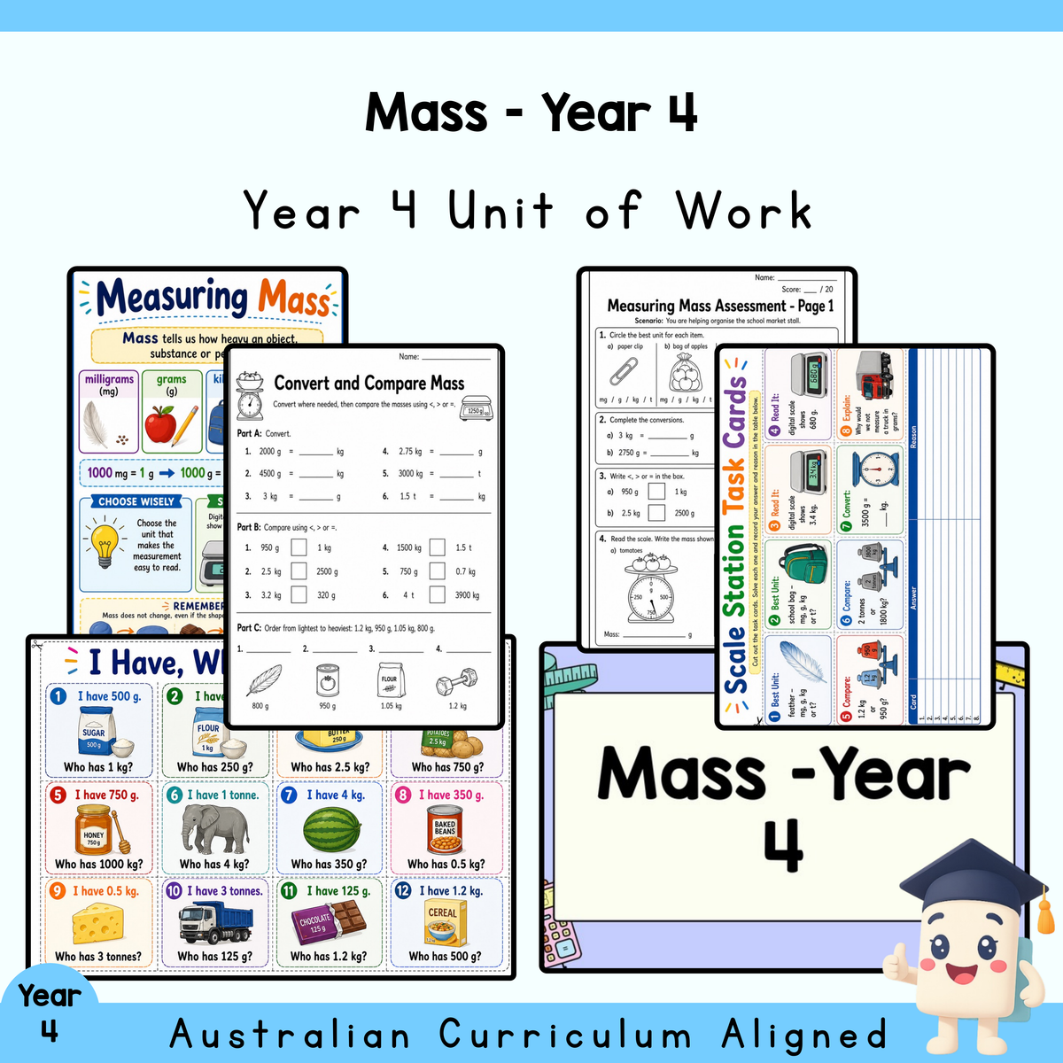 Mass - Year 4 Maths Unit | Measurement Worksheets, Games & Assessment