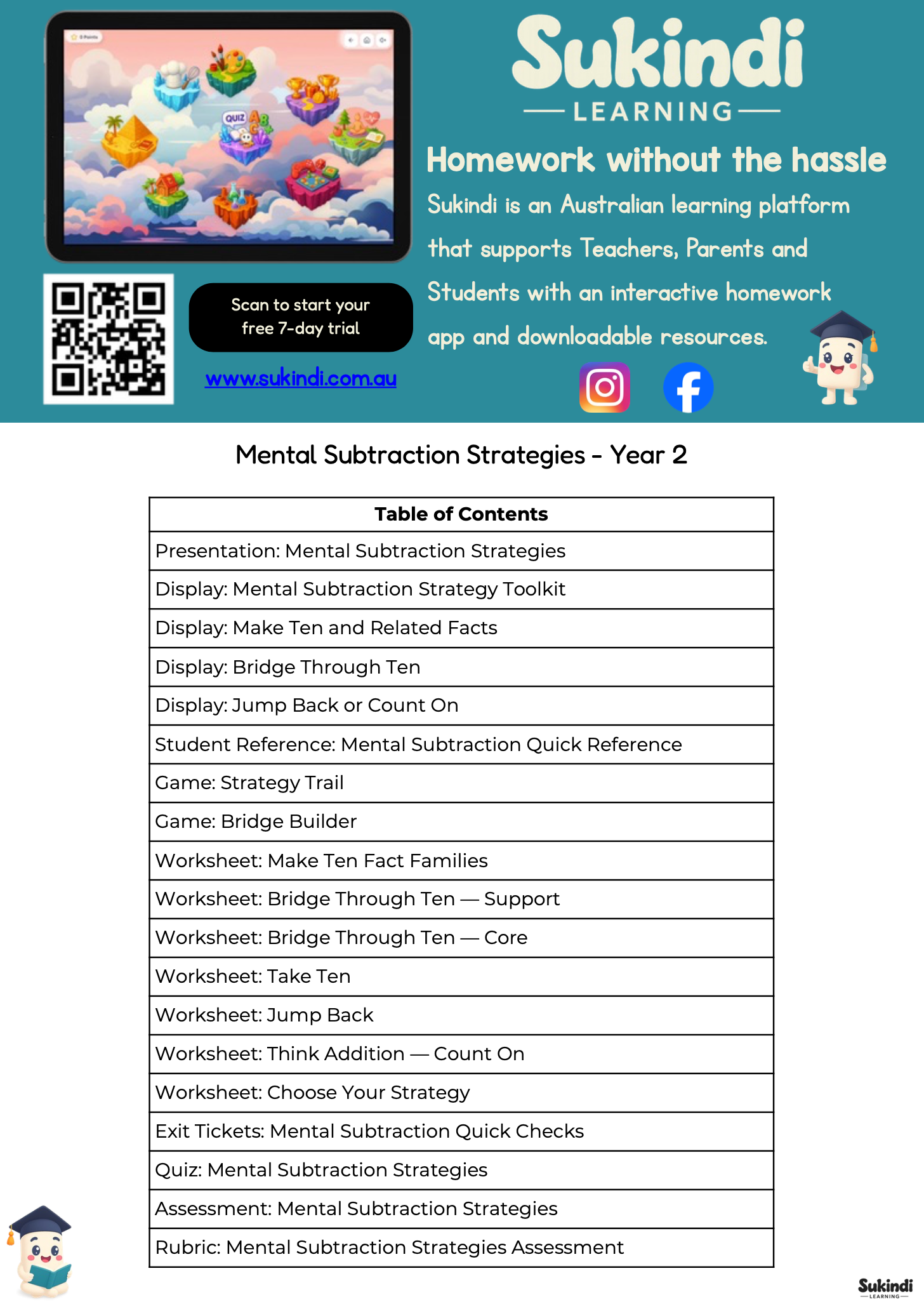 Mental Subtraction Strategies – Year 2