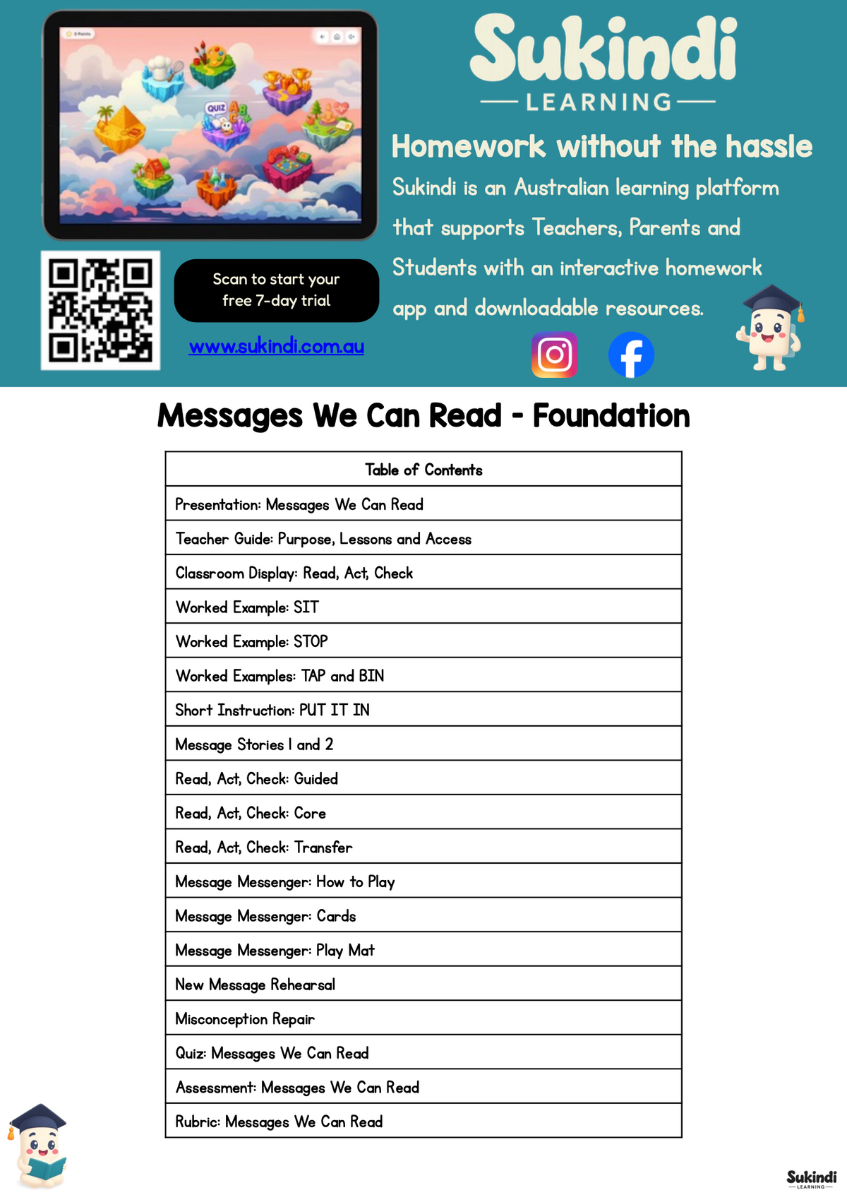 Messages We Can Read - Foundation English Unit Plan — table of contents