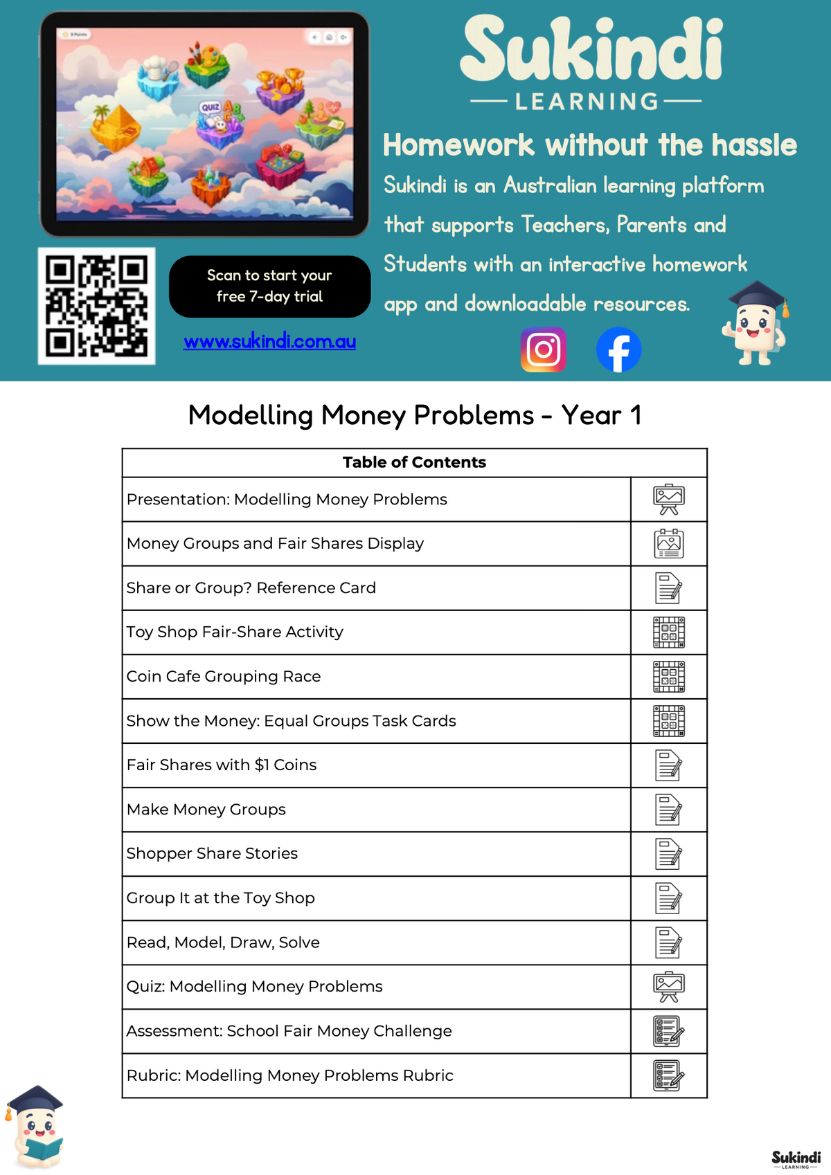 Year 1 Modelling Money Problems Unit