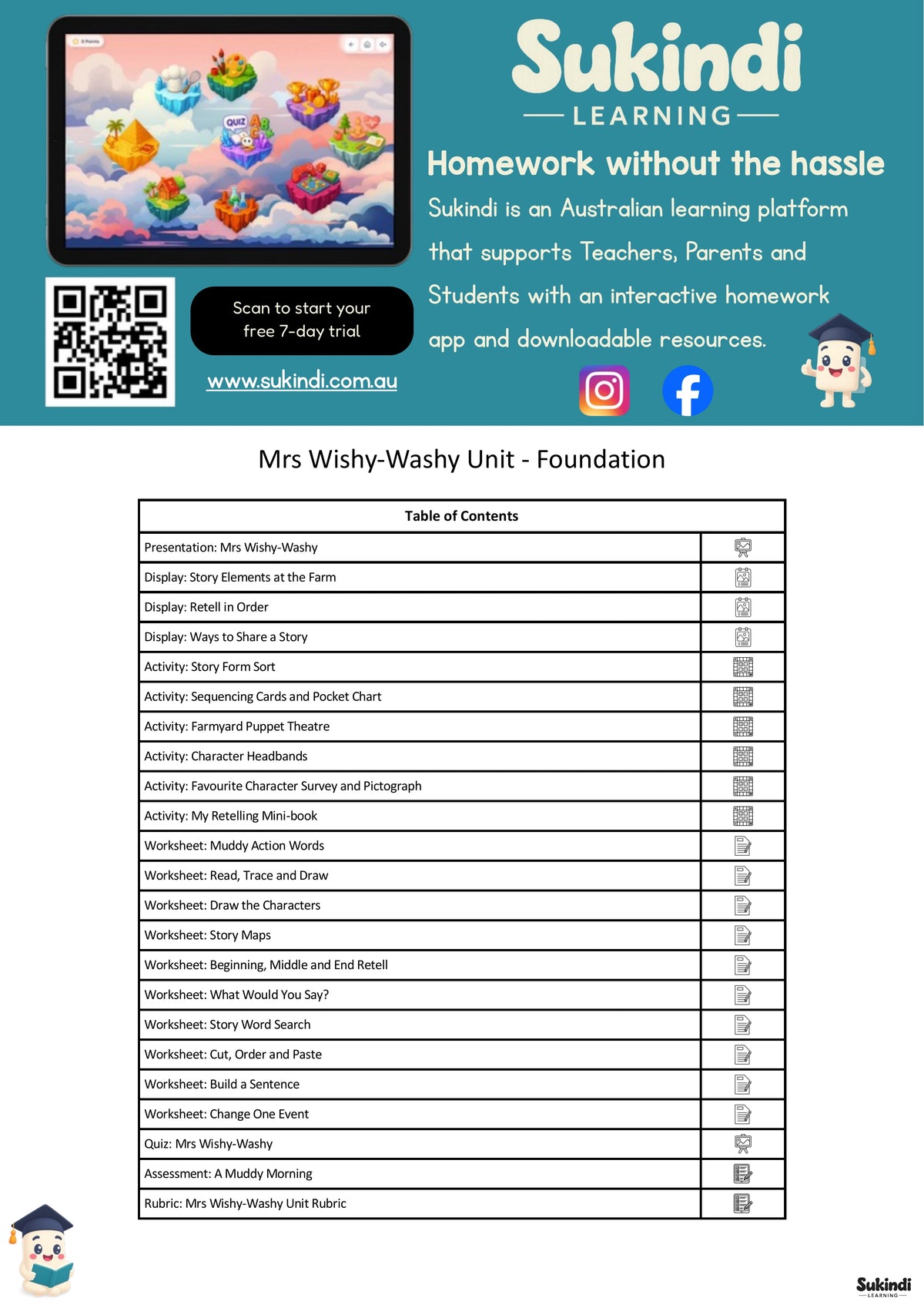 Mrs Wishy-Washy Foundation English Unit