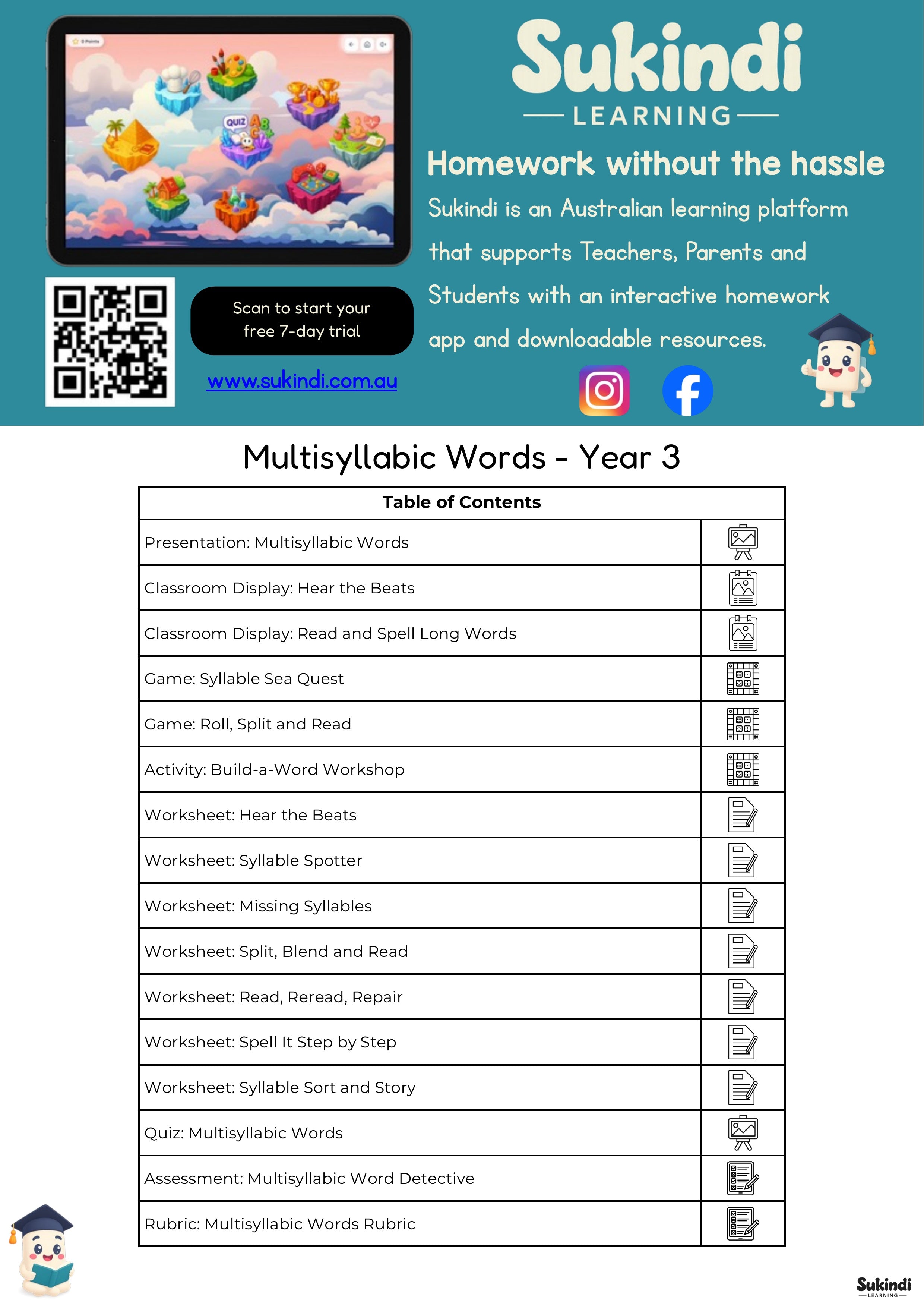 Multisyllabic Words – Year 3