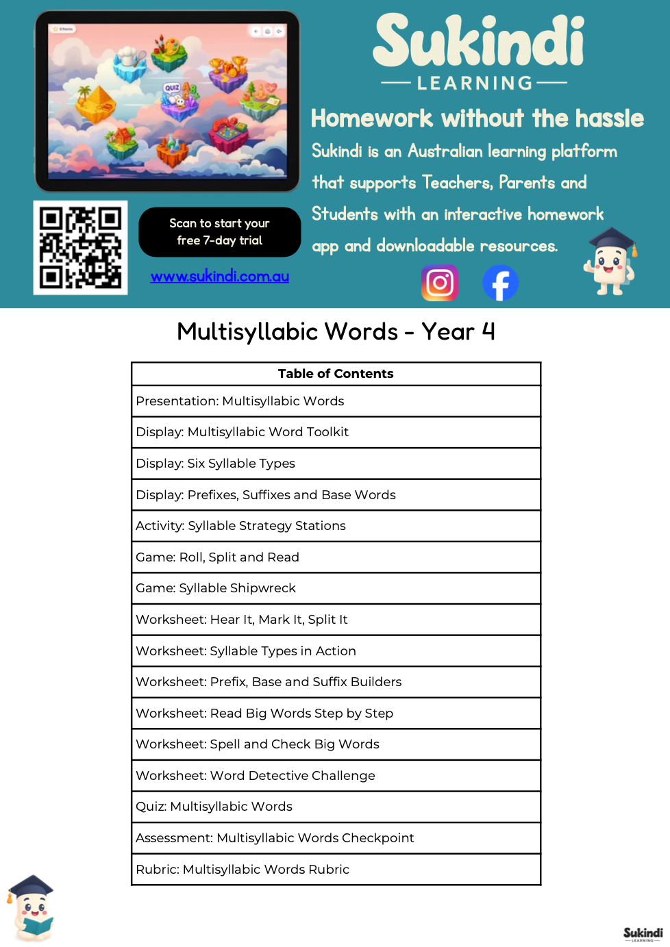Multisyllabic Words Year 4