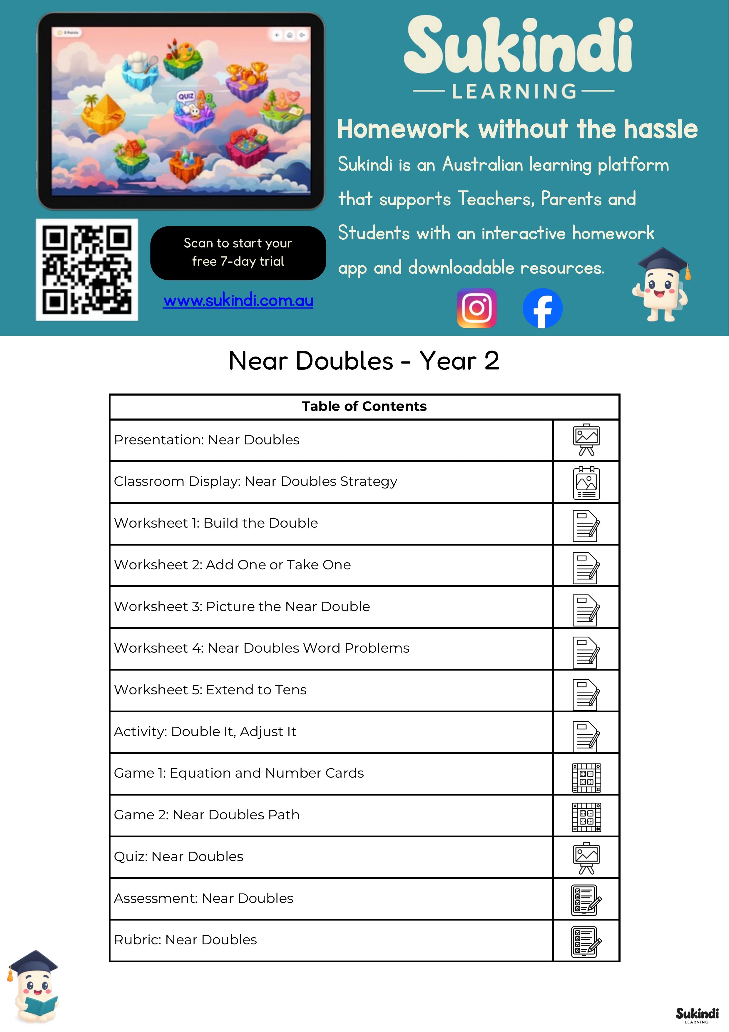 Near Doubles Year 2 Unit