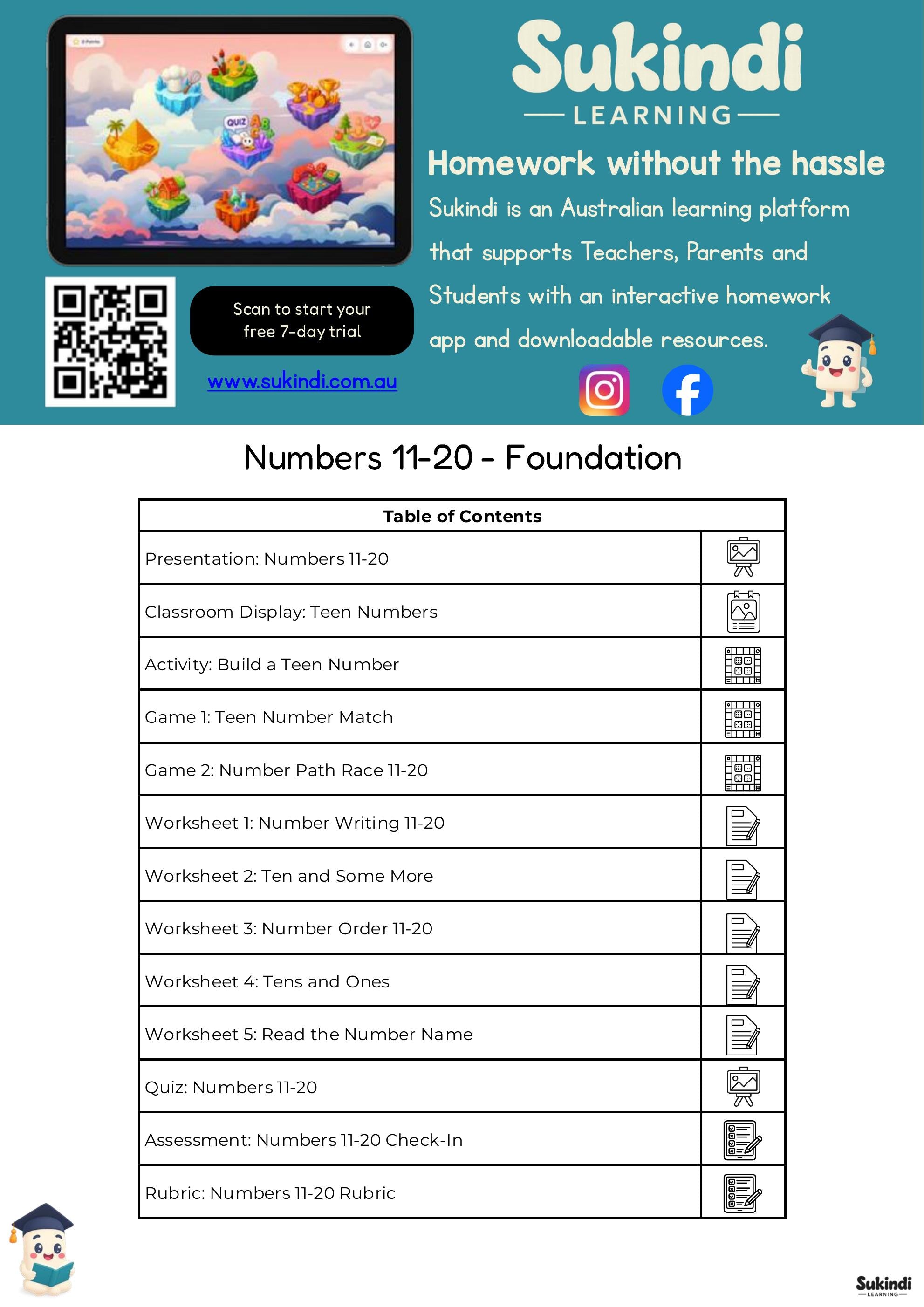 Numbers 11-20 Foundation Maths Unit