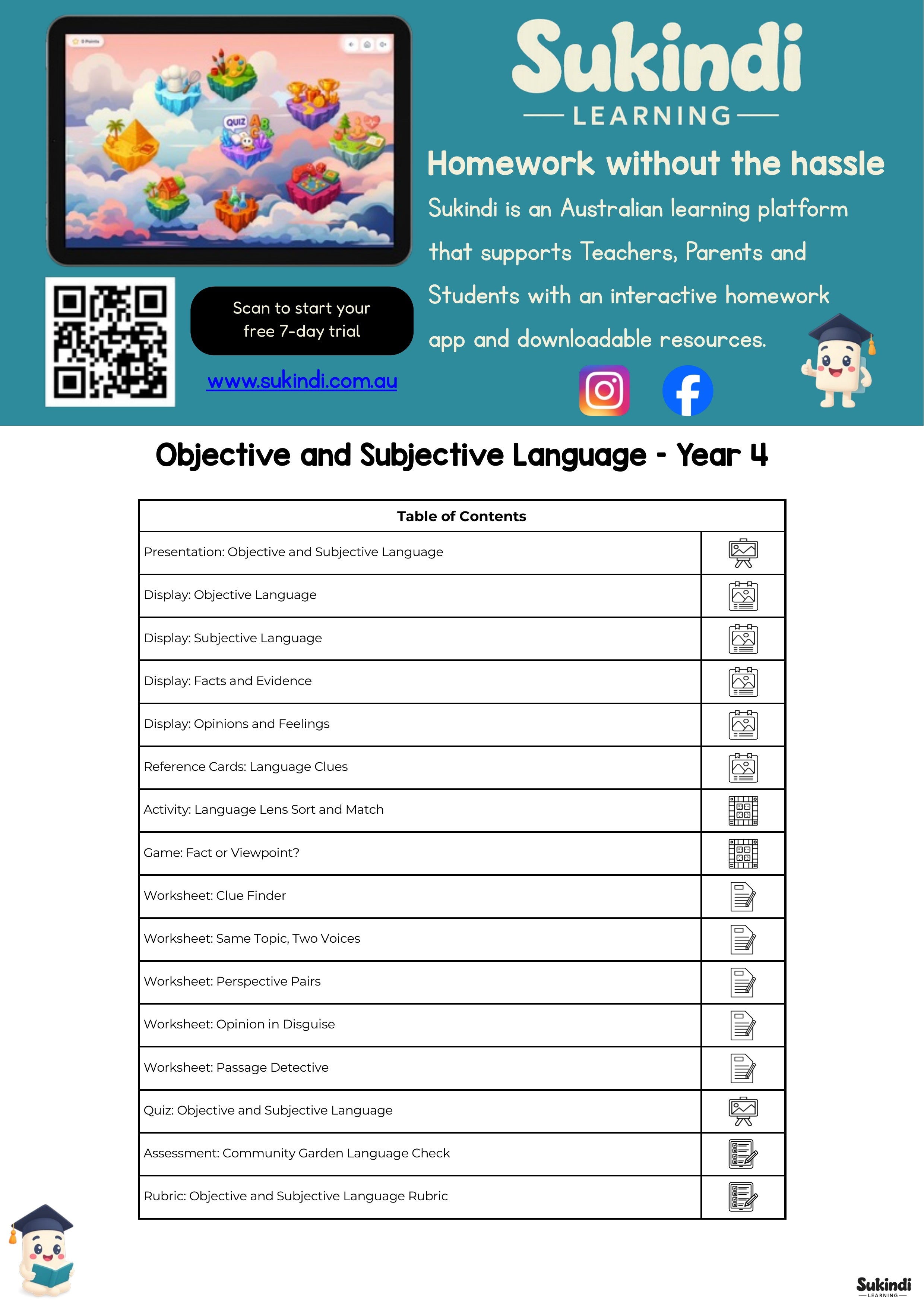 Objective and Subjective Language – Year 4