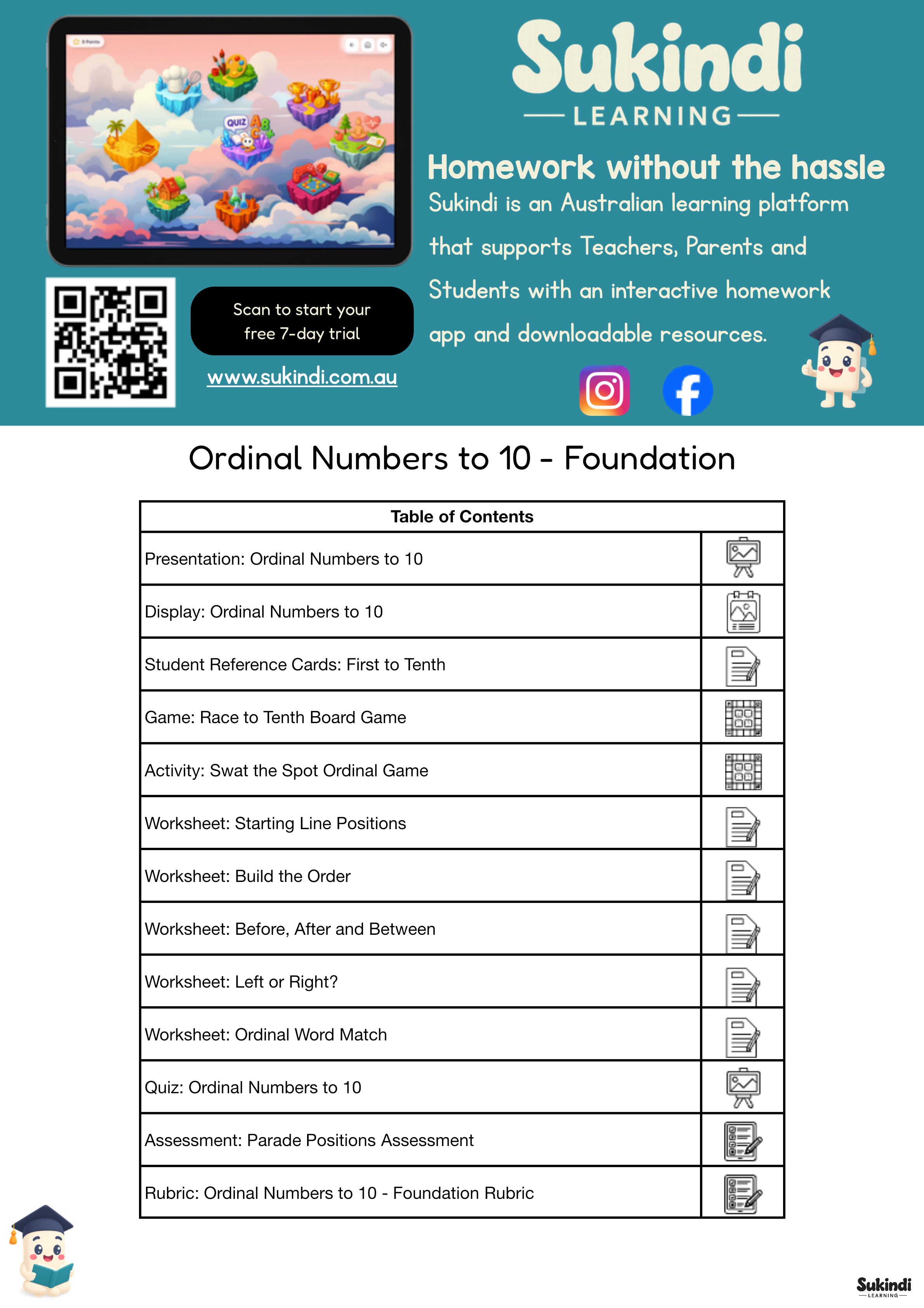 Ordinal Numbers to 10 - Foundation