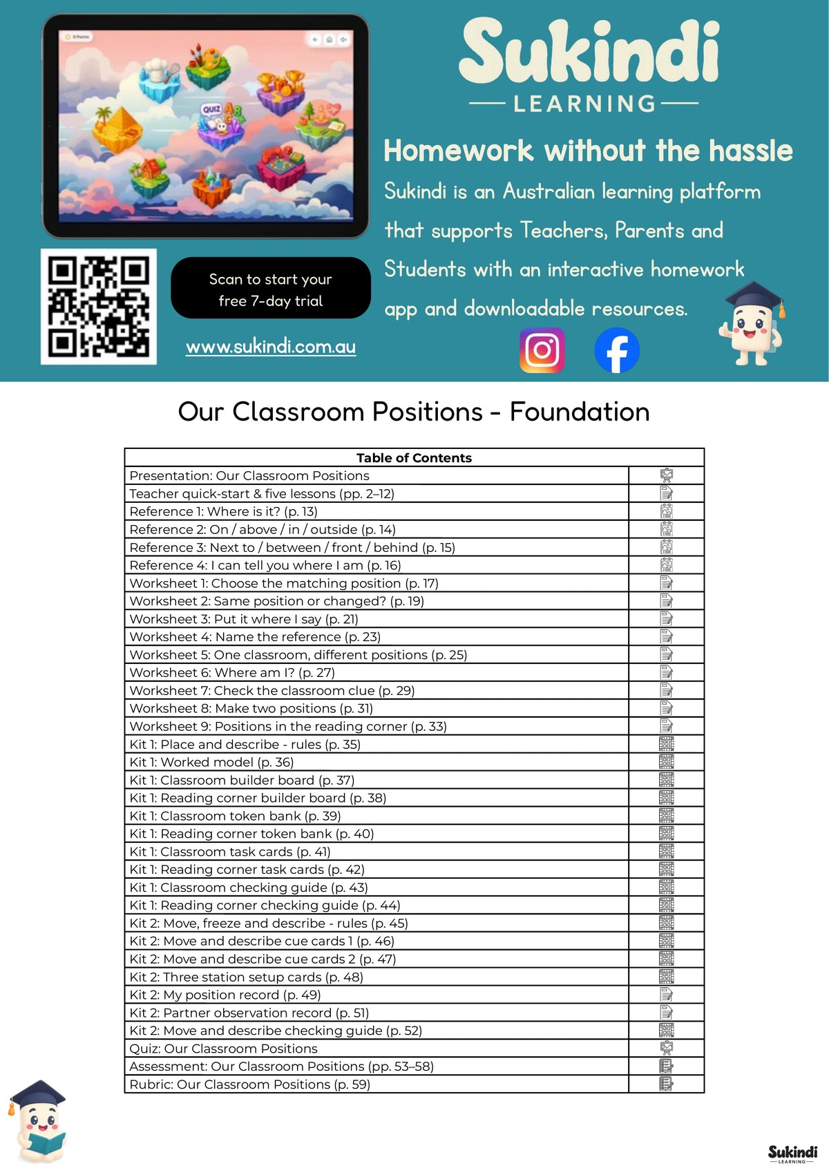 Our Classroom Positions - Foundation — table of contents
