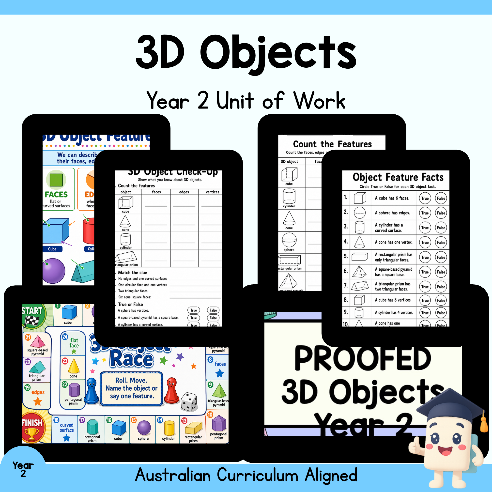 Year 2 3D Objects Unit | Geometry Worksheets, Games & Assessment