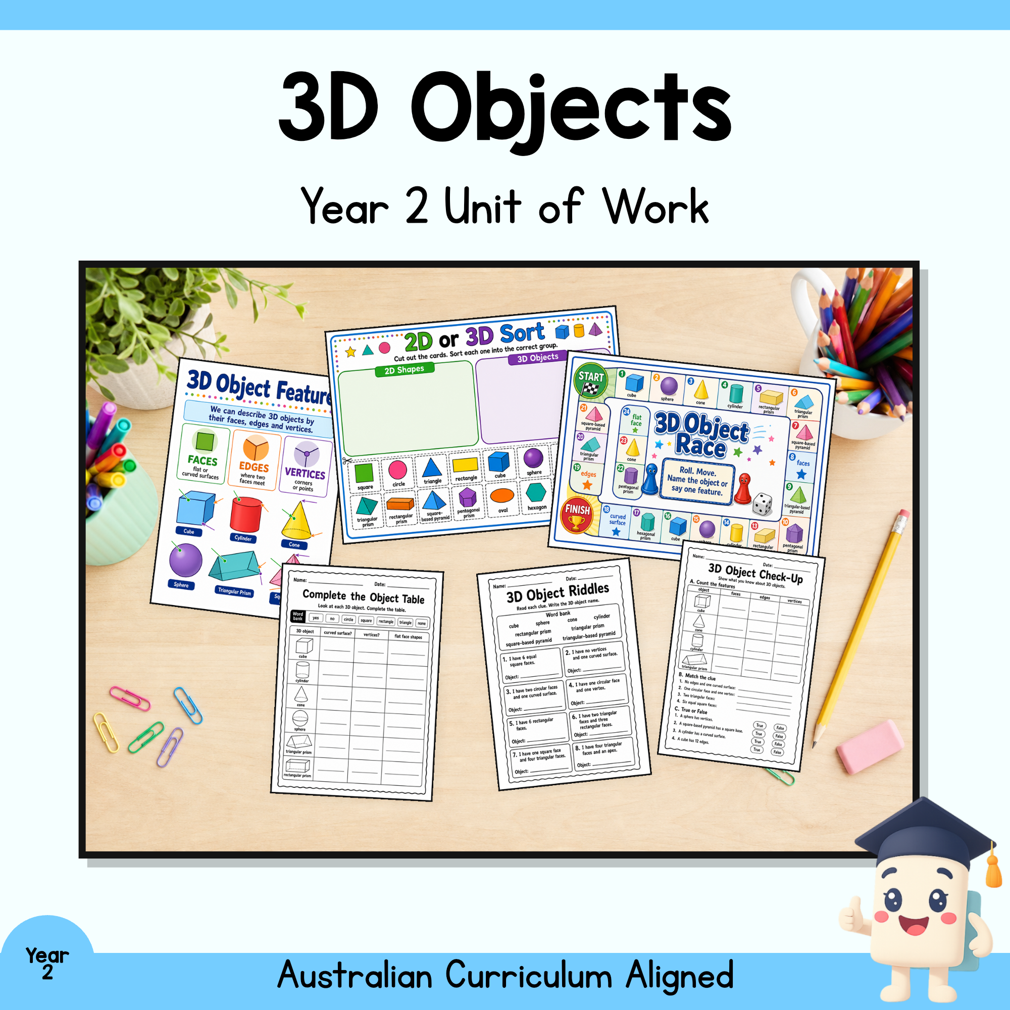 Year 2 3D Objects Unit | Geometry Worksheets, Games & Assessment