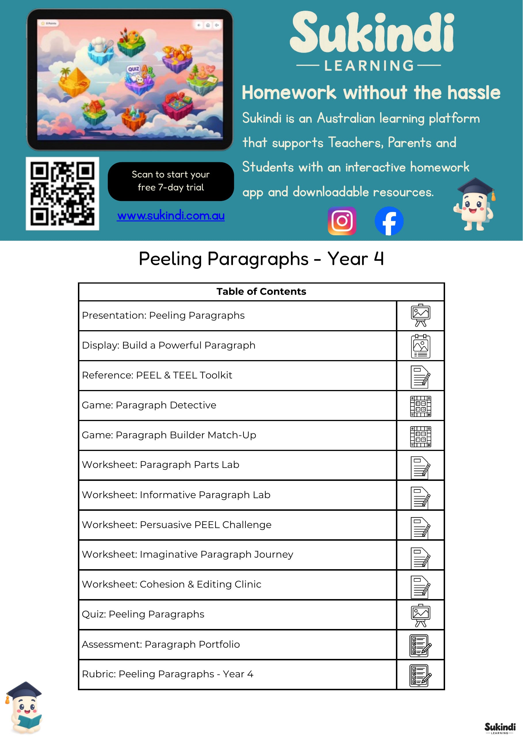 Peeling Paragraphs - Year 4 English Unit