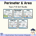 Perimeter & Area Years 4–6 Maths Unit Bundle cover showing every included unit