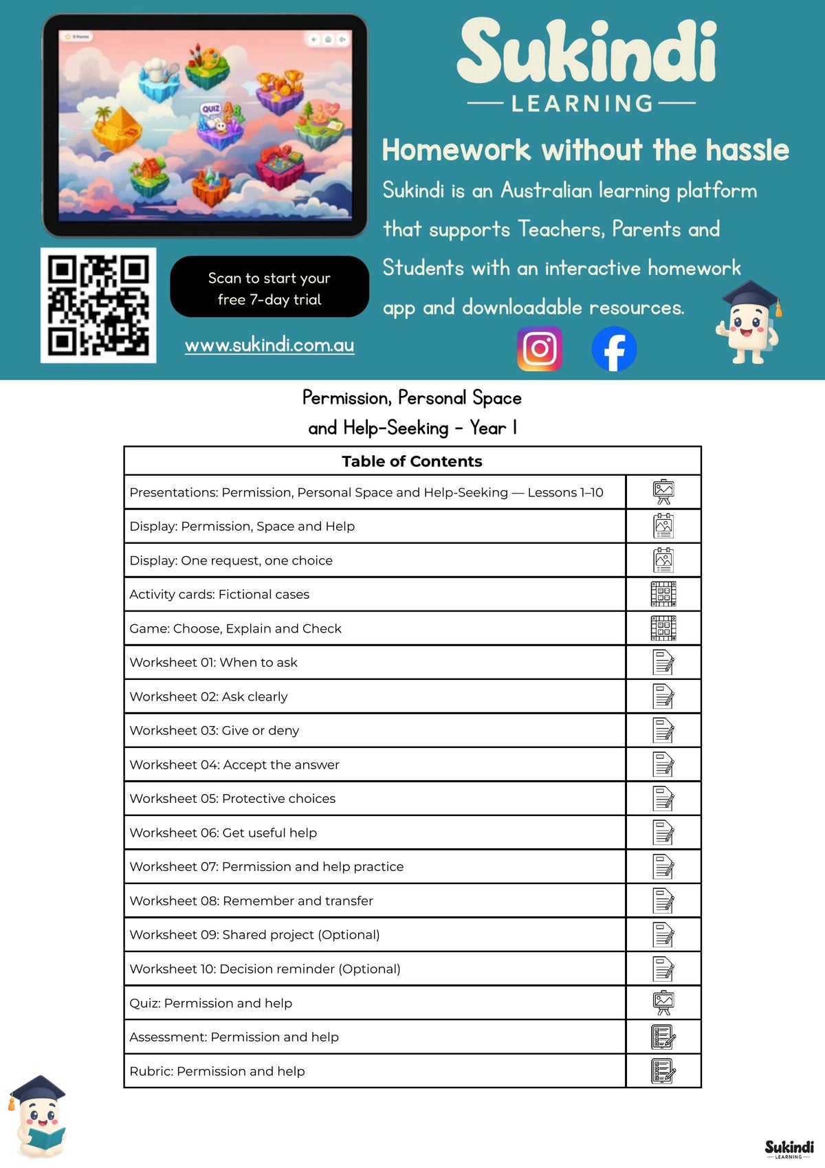 Permission, Personal Space and Help-Seeking – Year 1 — table of contents