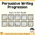 Persuasive Writing Progression Bundle | Years 1–6 cover showing every included unit