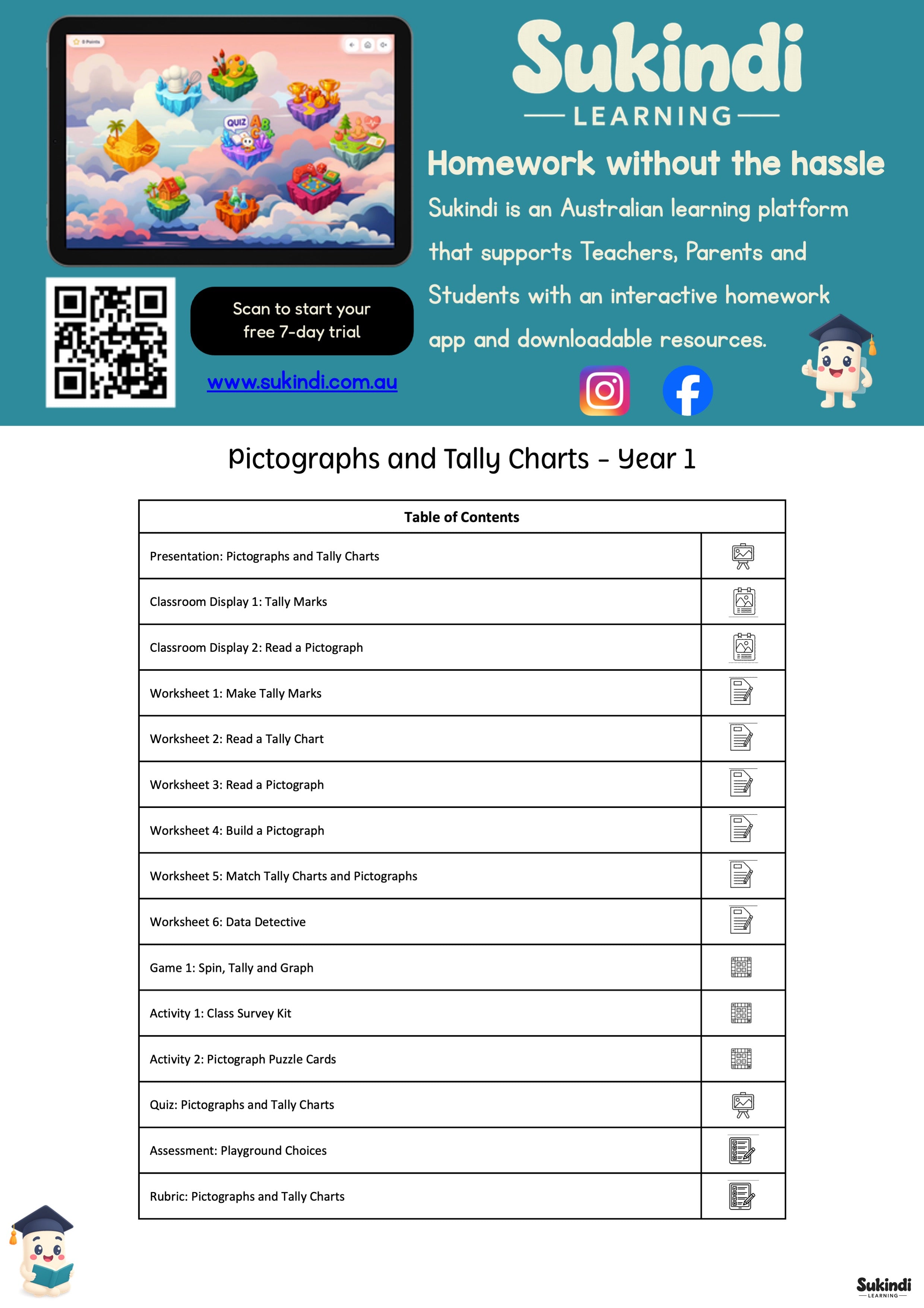Pictographs and Tally Charts – Year 1