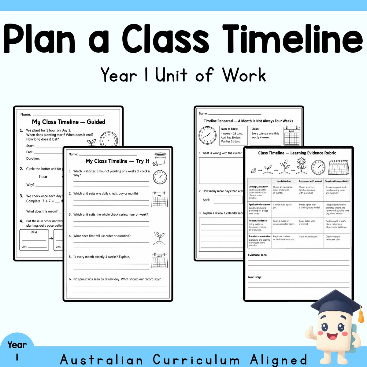 Plan a Class Timeline — Year 1 Mathematics Unit of Work — cover