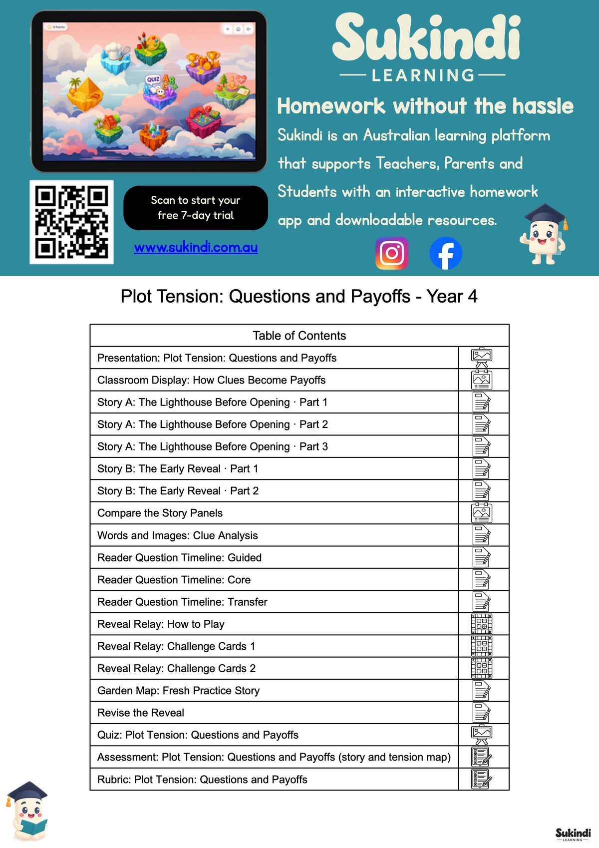 Plot Tension: Questions and Payoffs - Year 4 English — table of contents