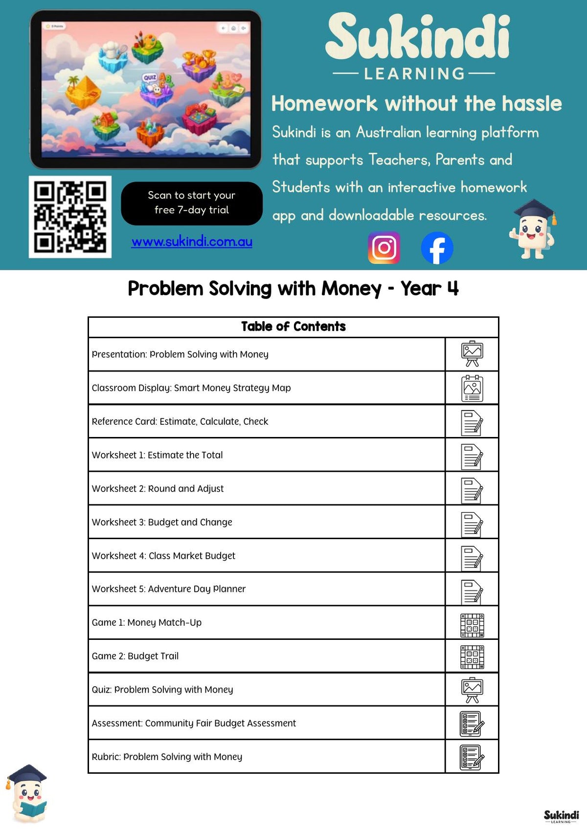Problem Solving with Money – Year 4 — table of contents
