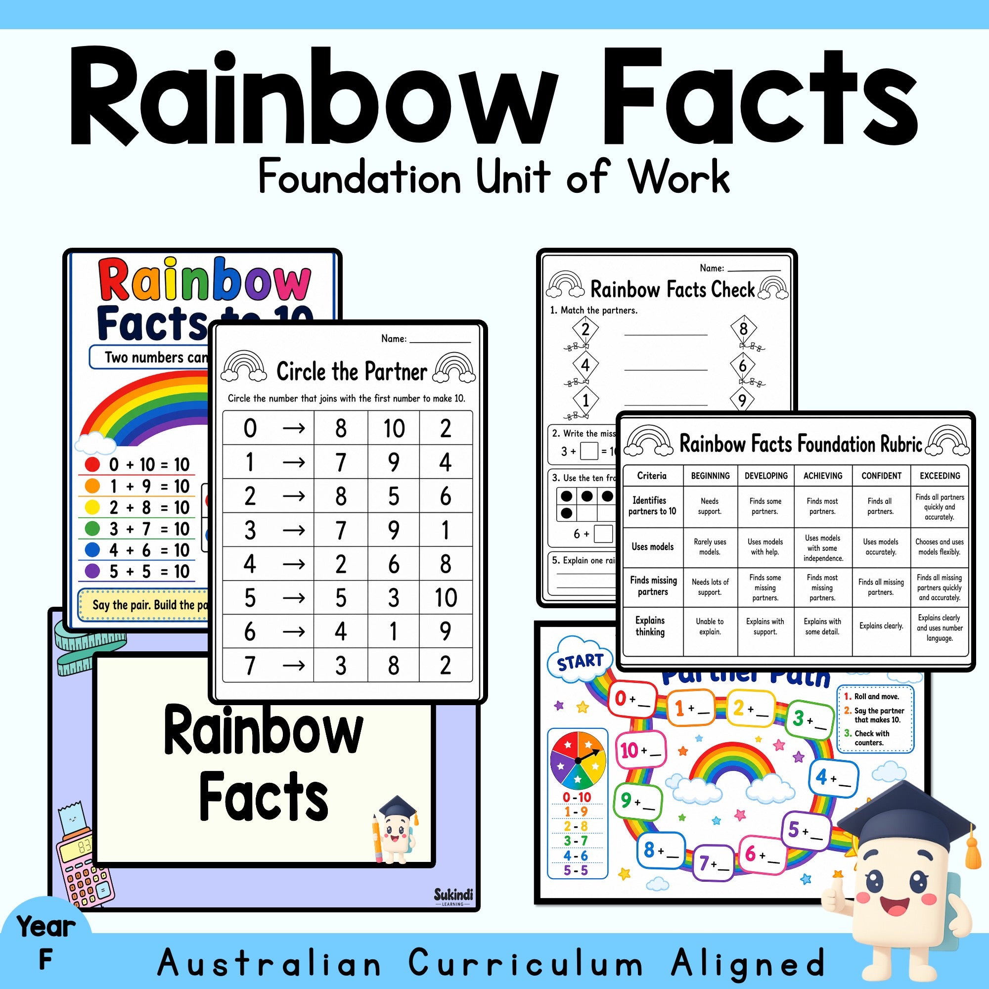 Foundation Rainbow Facts to 10 Unit | Worksheets, Games & Assessment