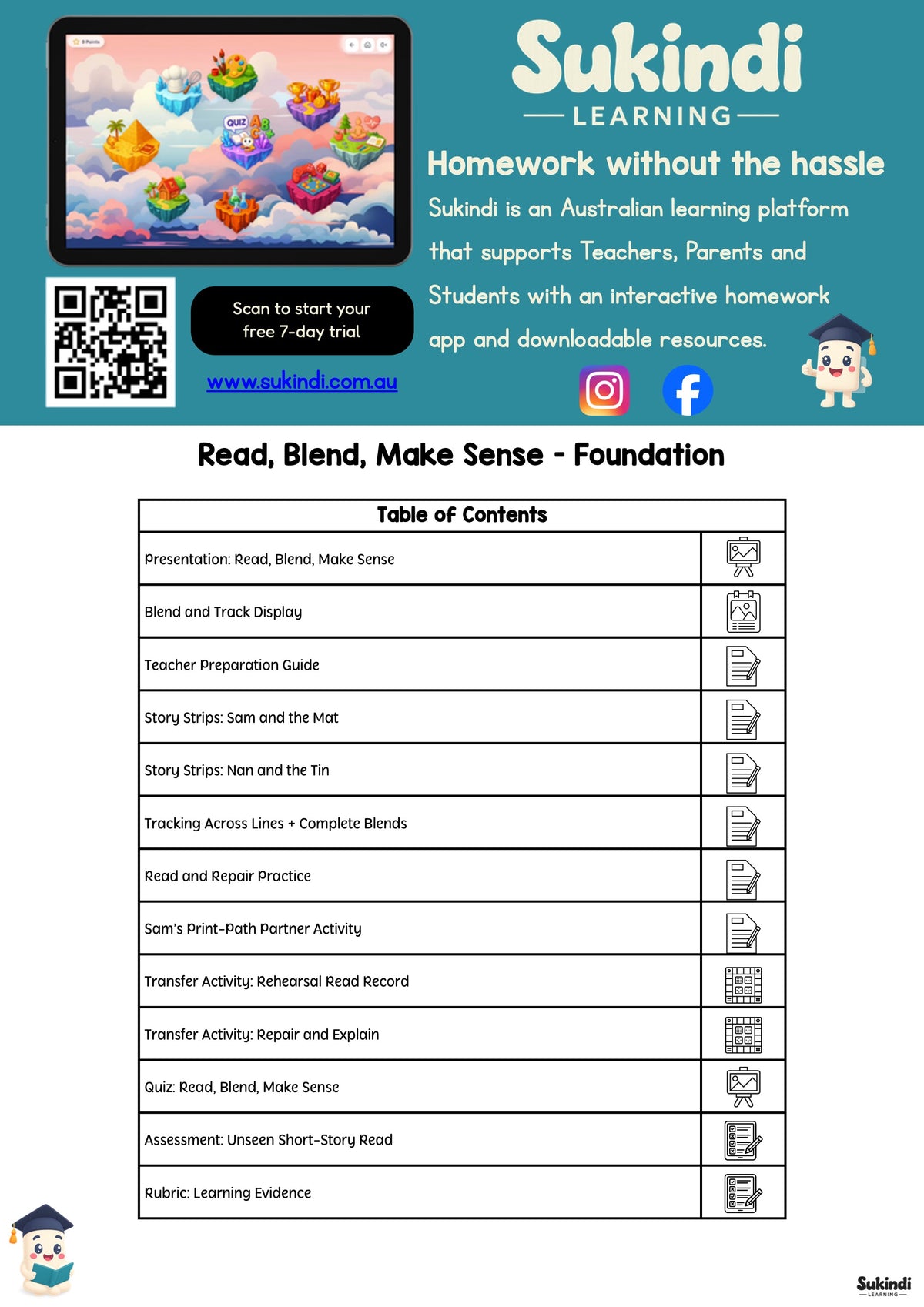 Read, Blend, Make Sense - Foundation — table of contents
