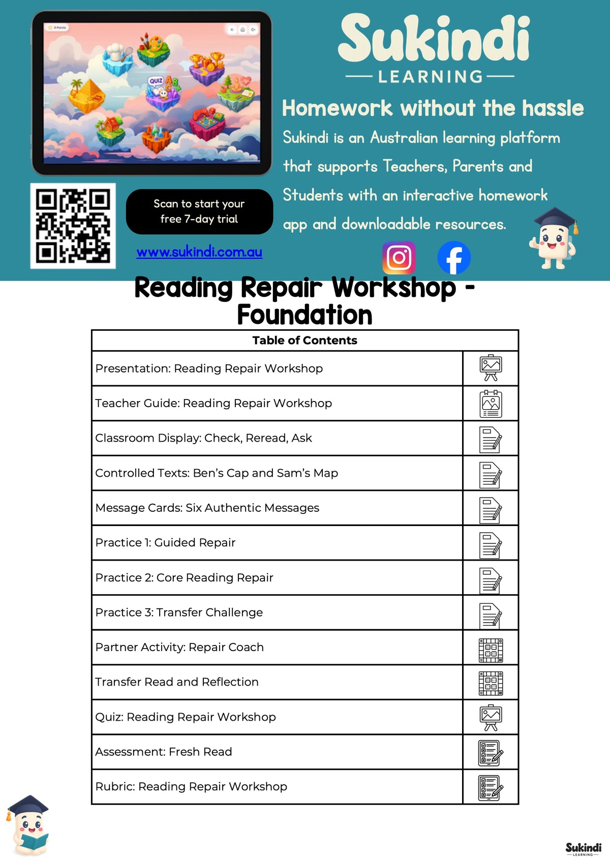 Reading Repair Workshop - Foundation — table of contents