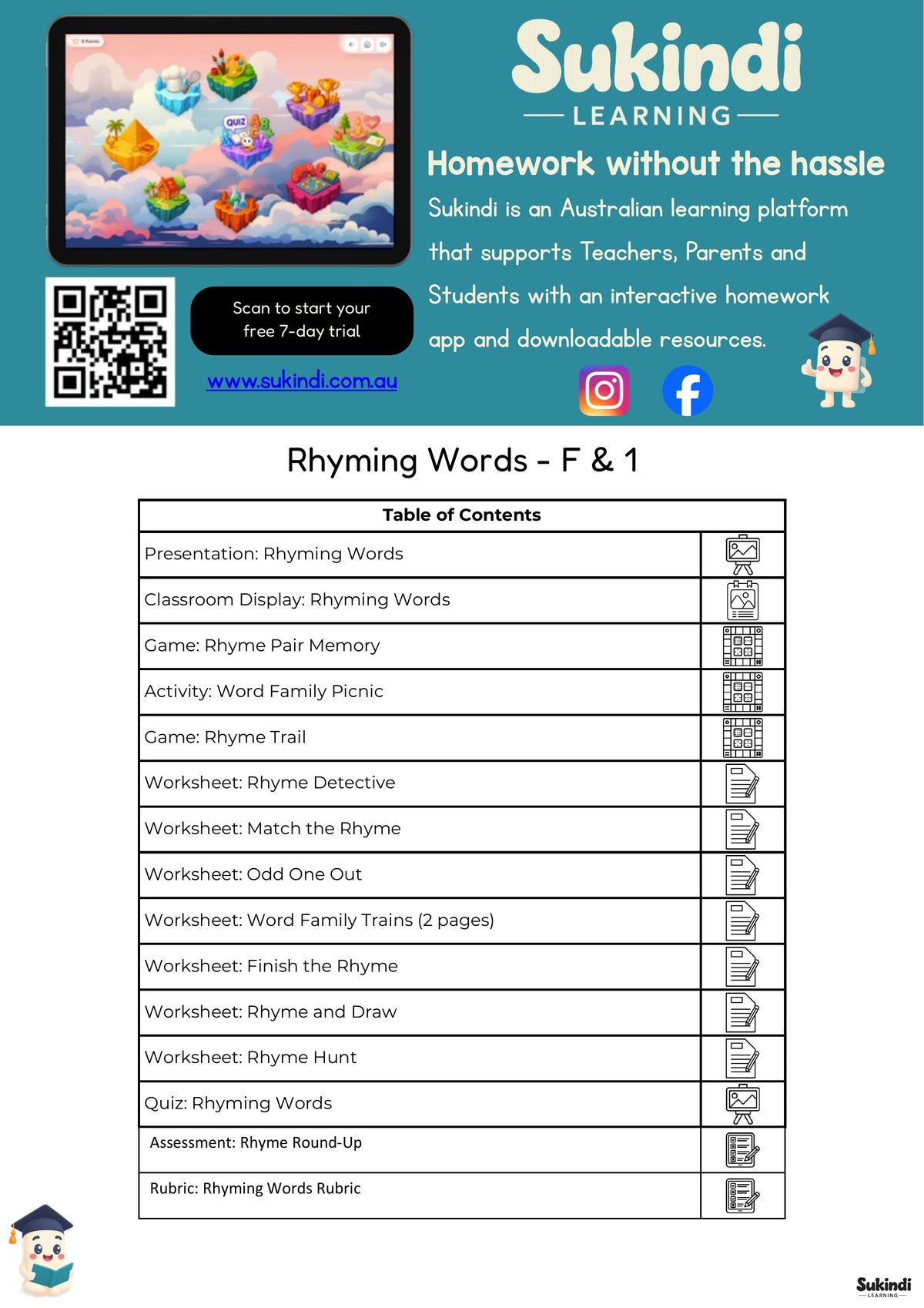 Rhyming Words Unit - Foundation & Year 1