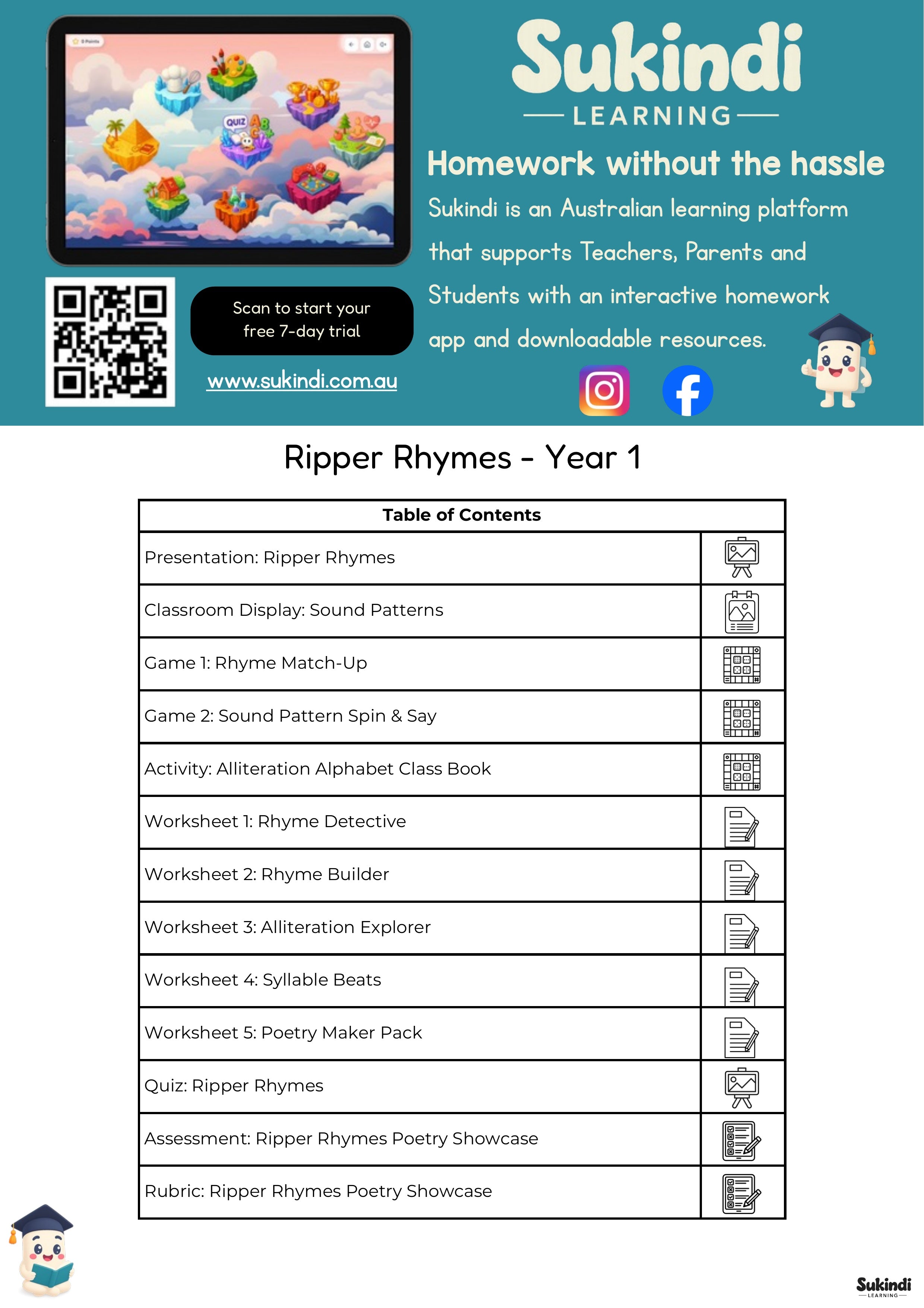 Ripper Rhymes Year 1 Poetry Unit