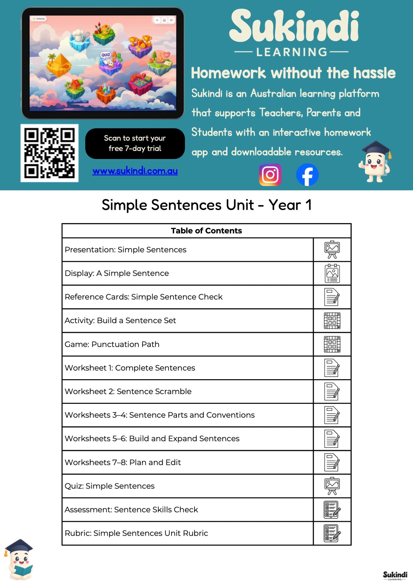 Simple Sentences Unit – Year 1