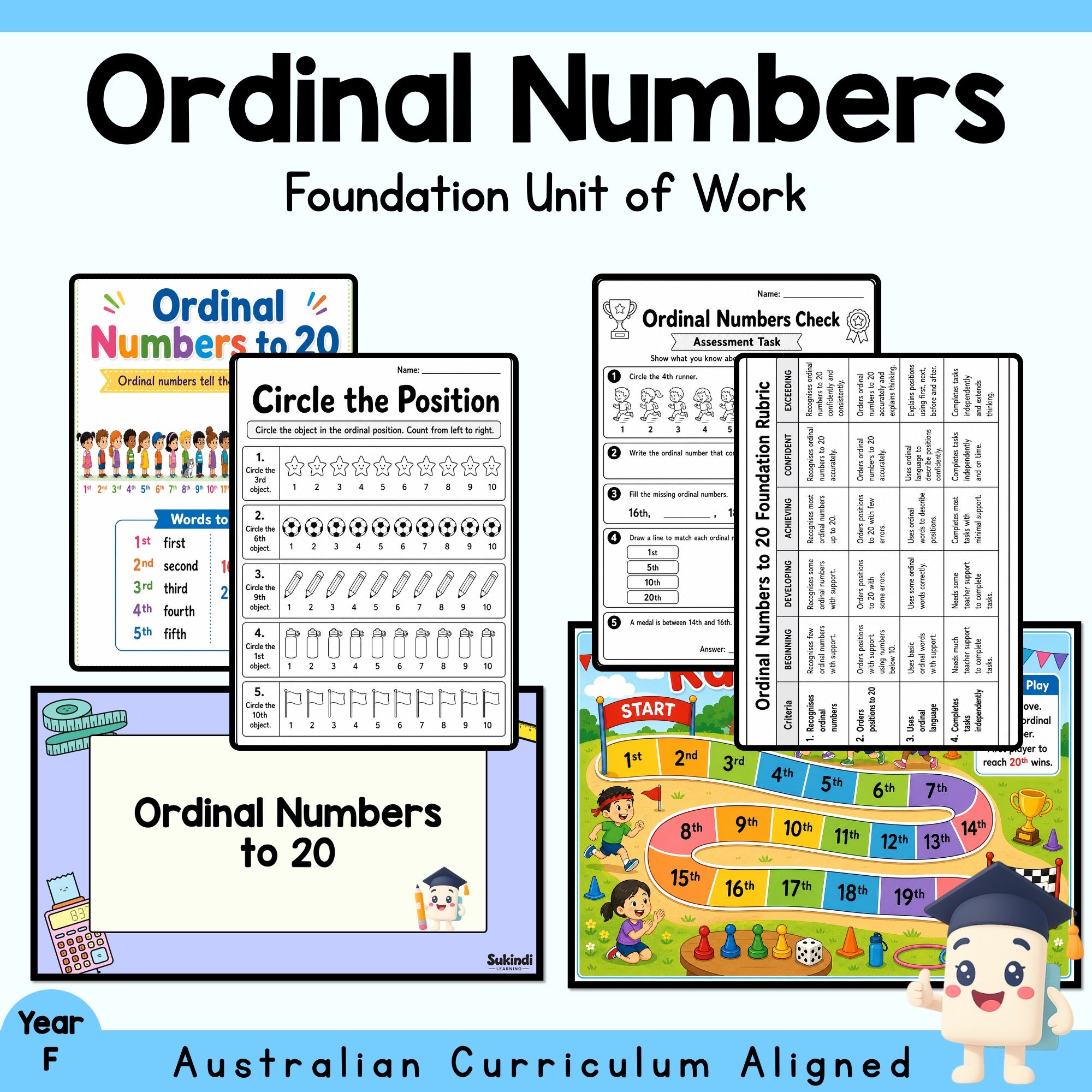 Foundation Ordinal Numbers to 20 Unit | Worksheets, Games & Assessment