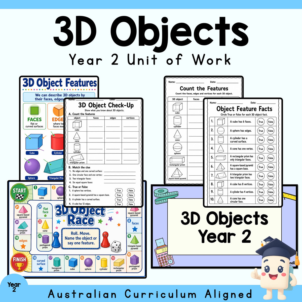 Year 2 3D Objects Unit | Geometry Worksheets, Games & Assessment