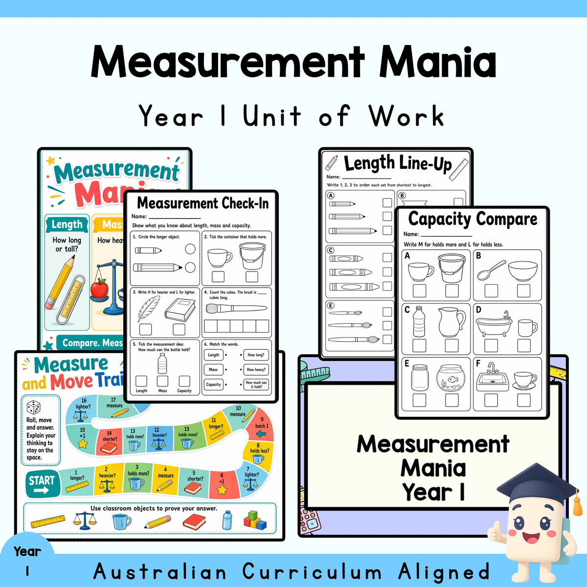Year 1 Measurement Mania Unit | Measurement Worksheets, Games & Assessment