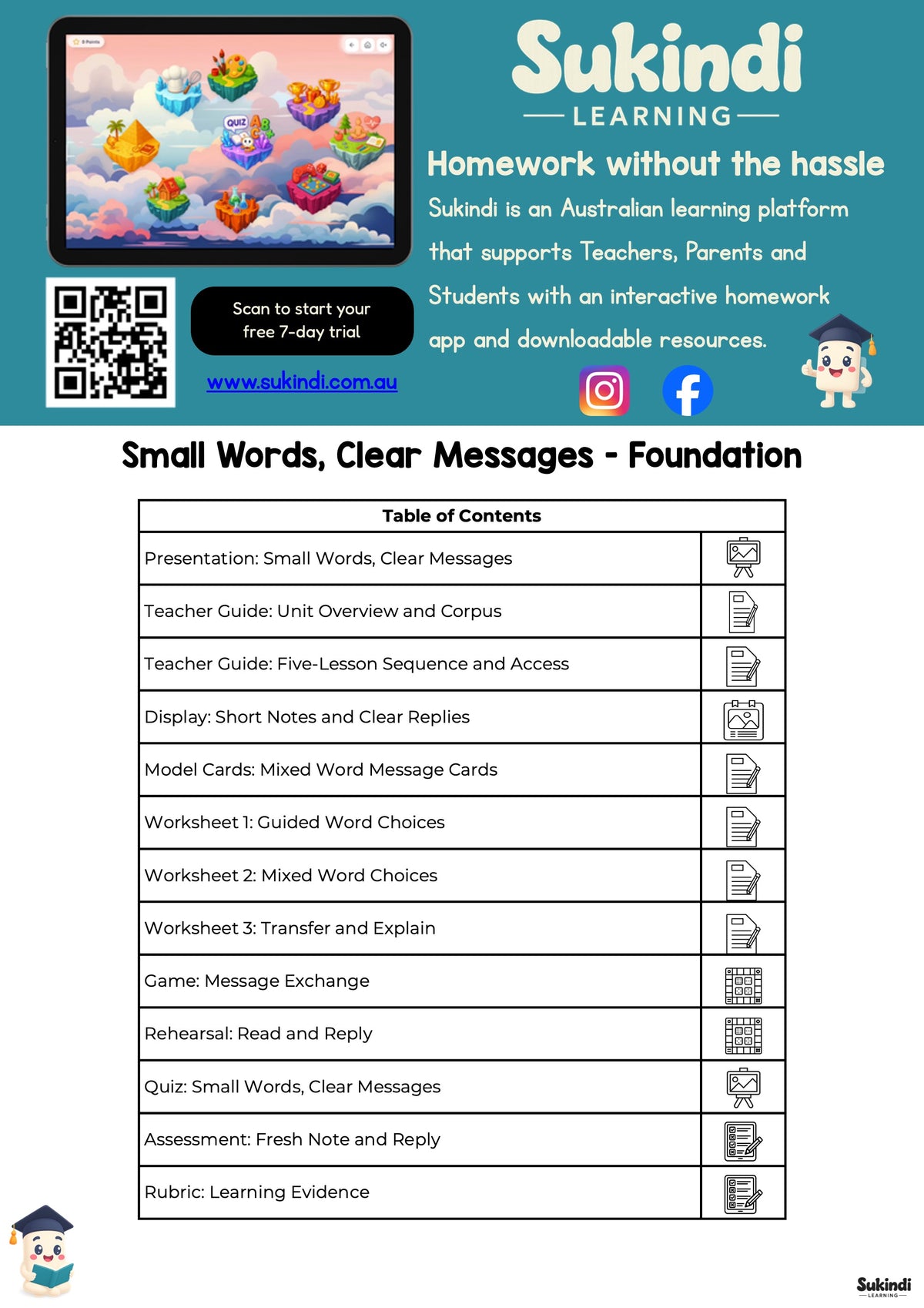 Small Words, Clear Messages - Foundation — table of contents