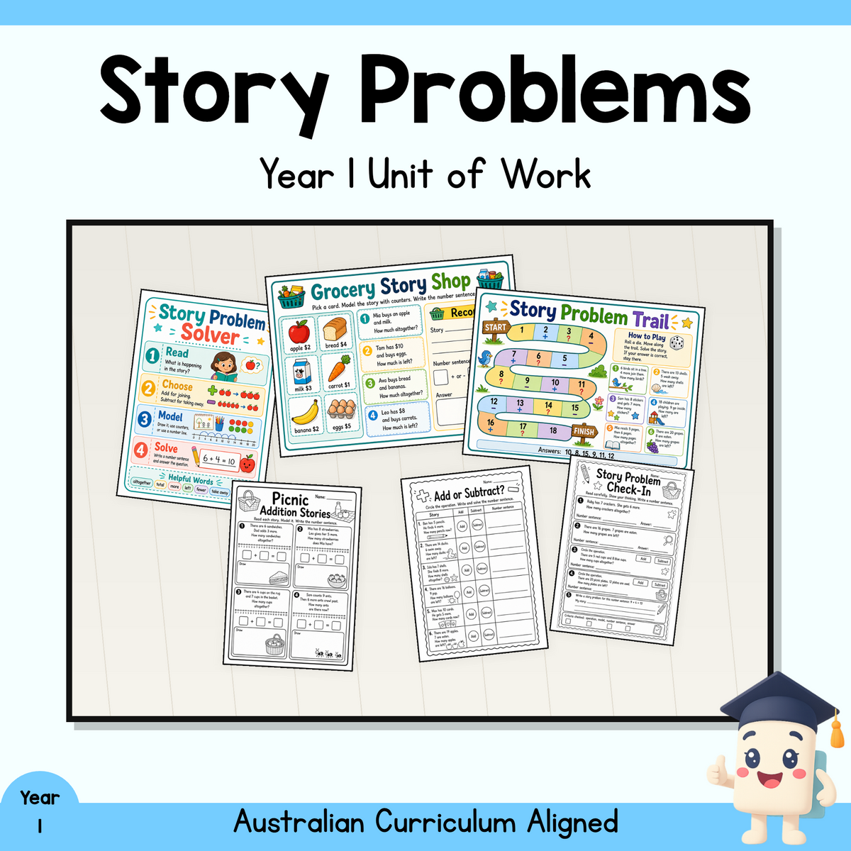 Year 1 Addition & Subtraction Story Problems Unit | Worksheets, Games & Assessment