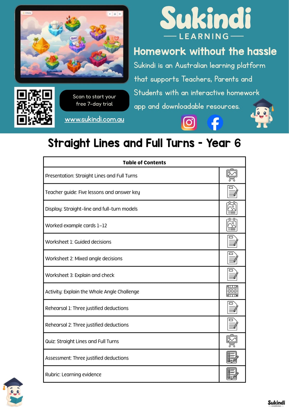 Straight Lines and Full Turns - Year 6 Unit of Work — table of contents