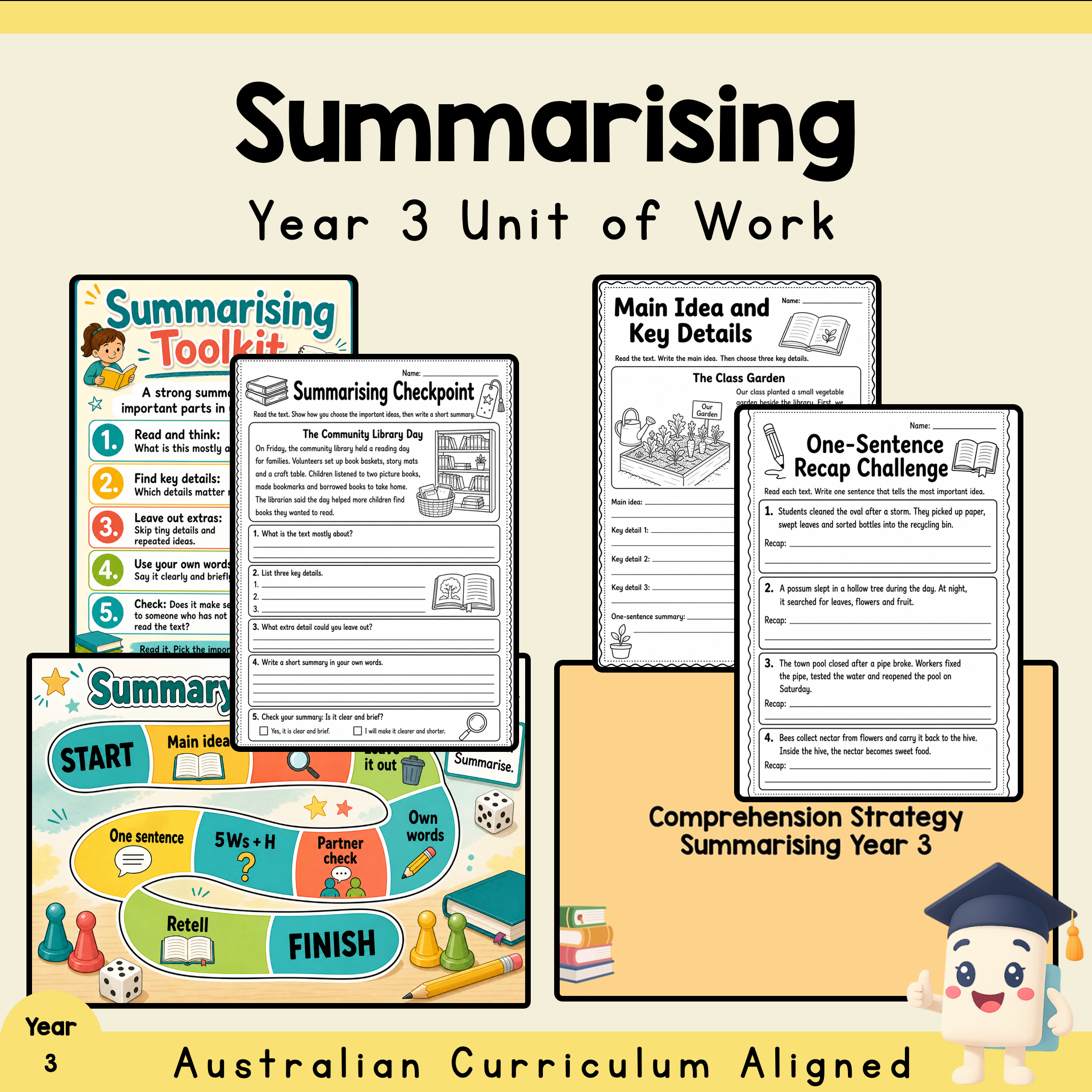 Year 3 Summarising Unit | Reading Worksheets, Games & Assessment