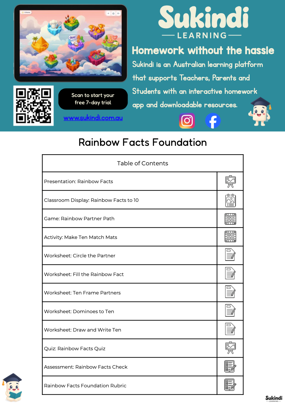 Foundation Rainbow Facts to 10 Unit | Worksheets, Games & Assessment