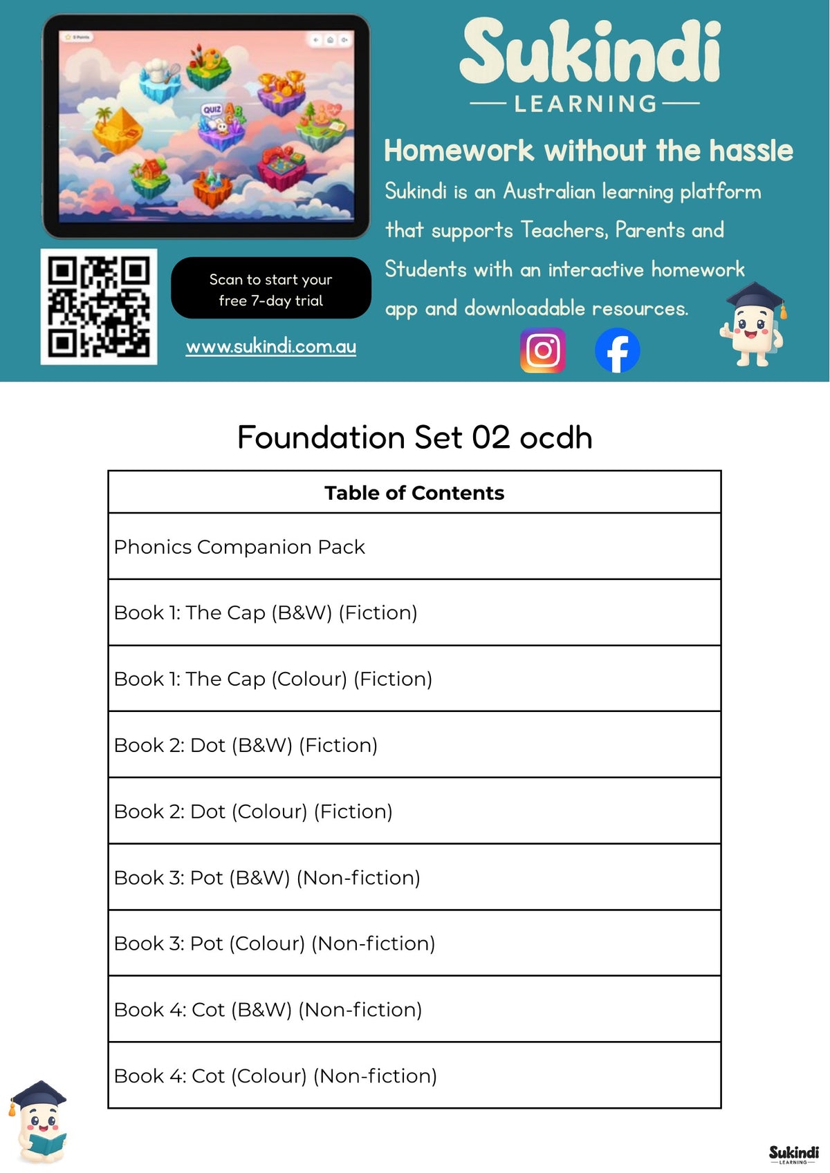 Foundation Set 02 Decodable Readers - Adding o, c, d and h — table of contents
