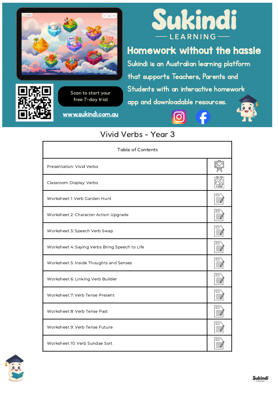 Year 3 Vivid Verbs Unit | Worksheets, Activities & Assessment