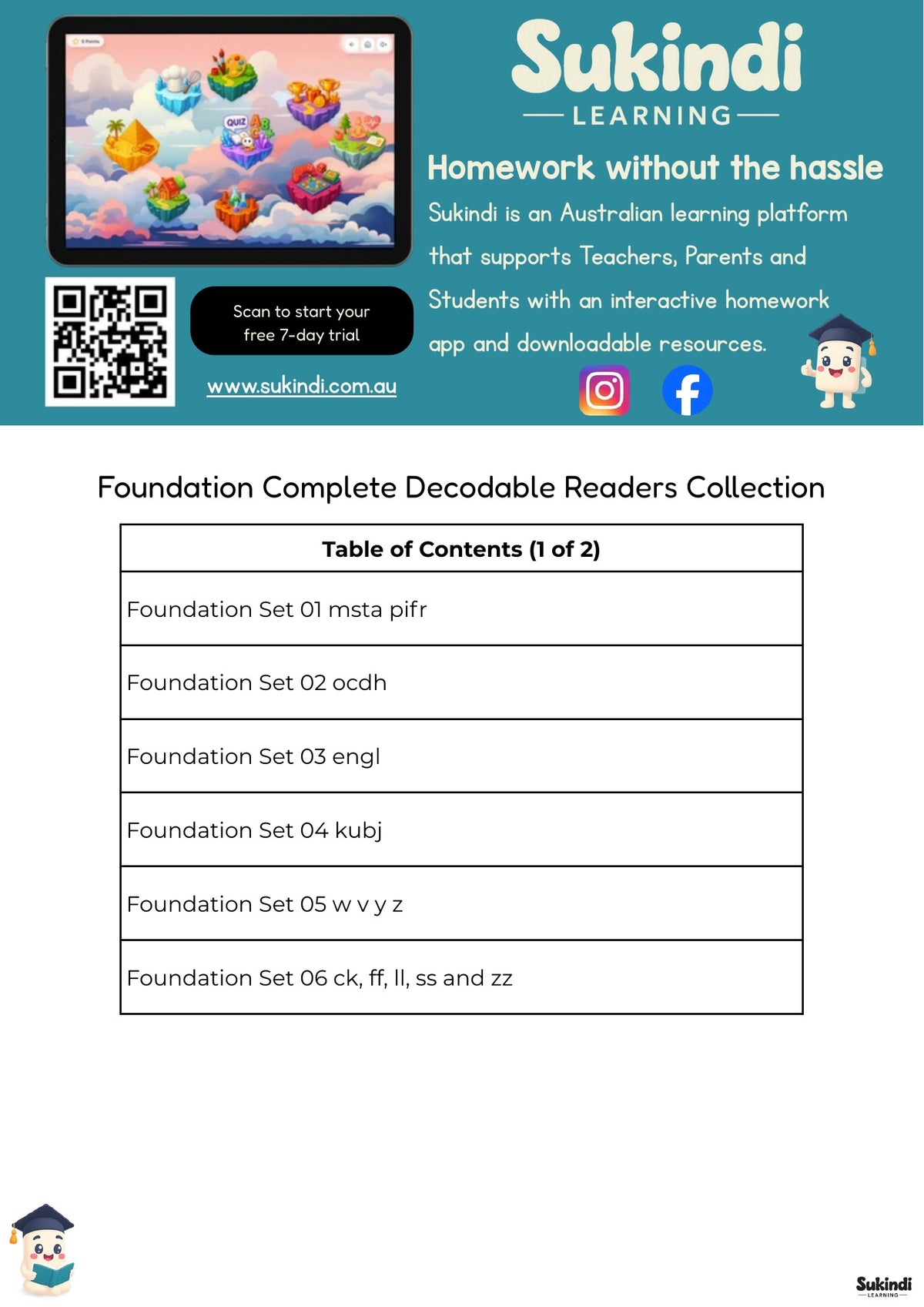 Foundation Complete Decodable Readers Collection — table of contents