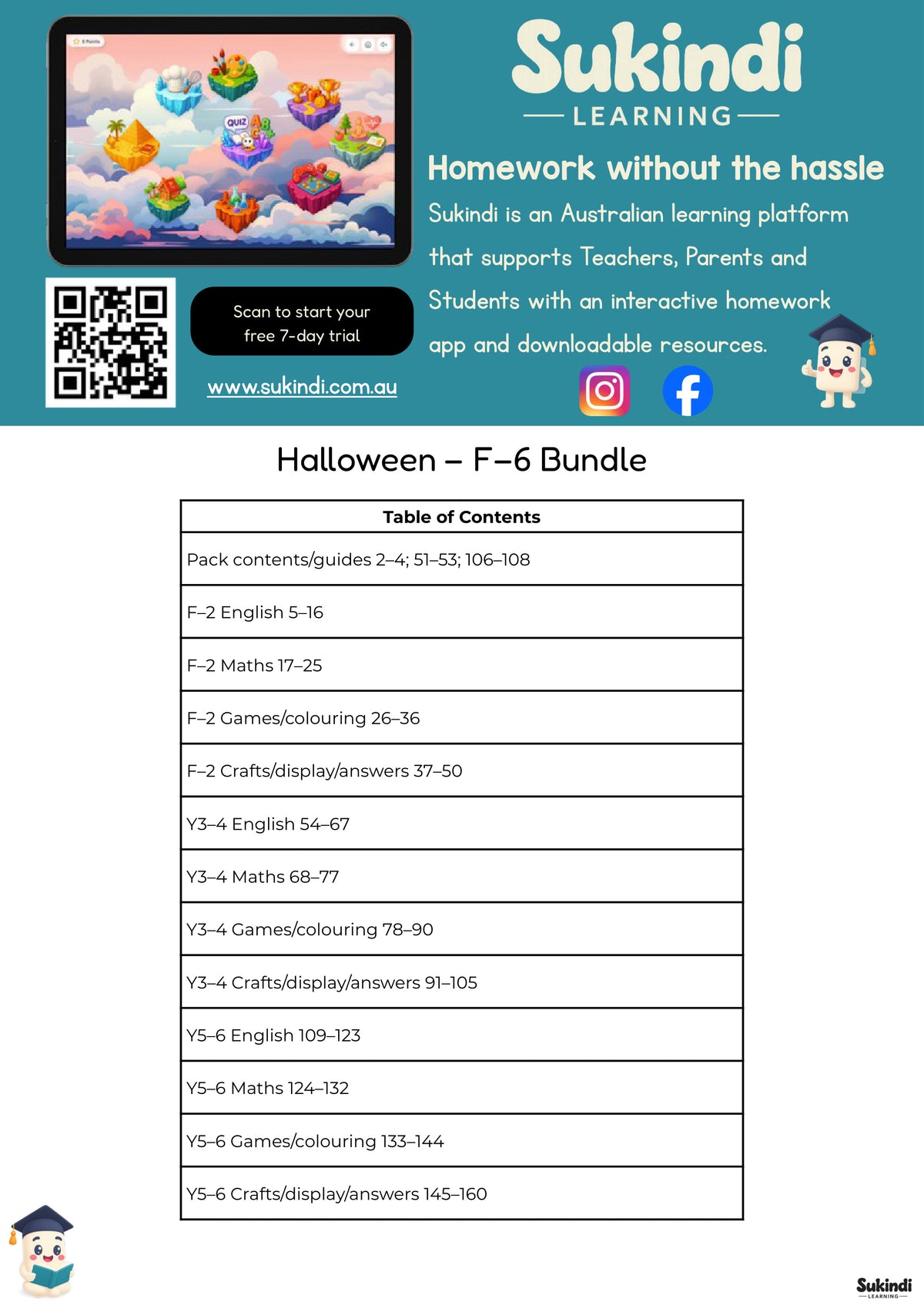 Halloween and Night Garden Activity Bundle – Foundation to Year 6 — table of contents