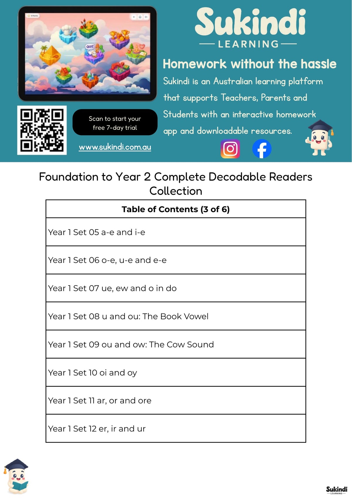 Foundation to Year 2 Complete Decodable Readers Collection — table of contents, page 3
