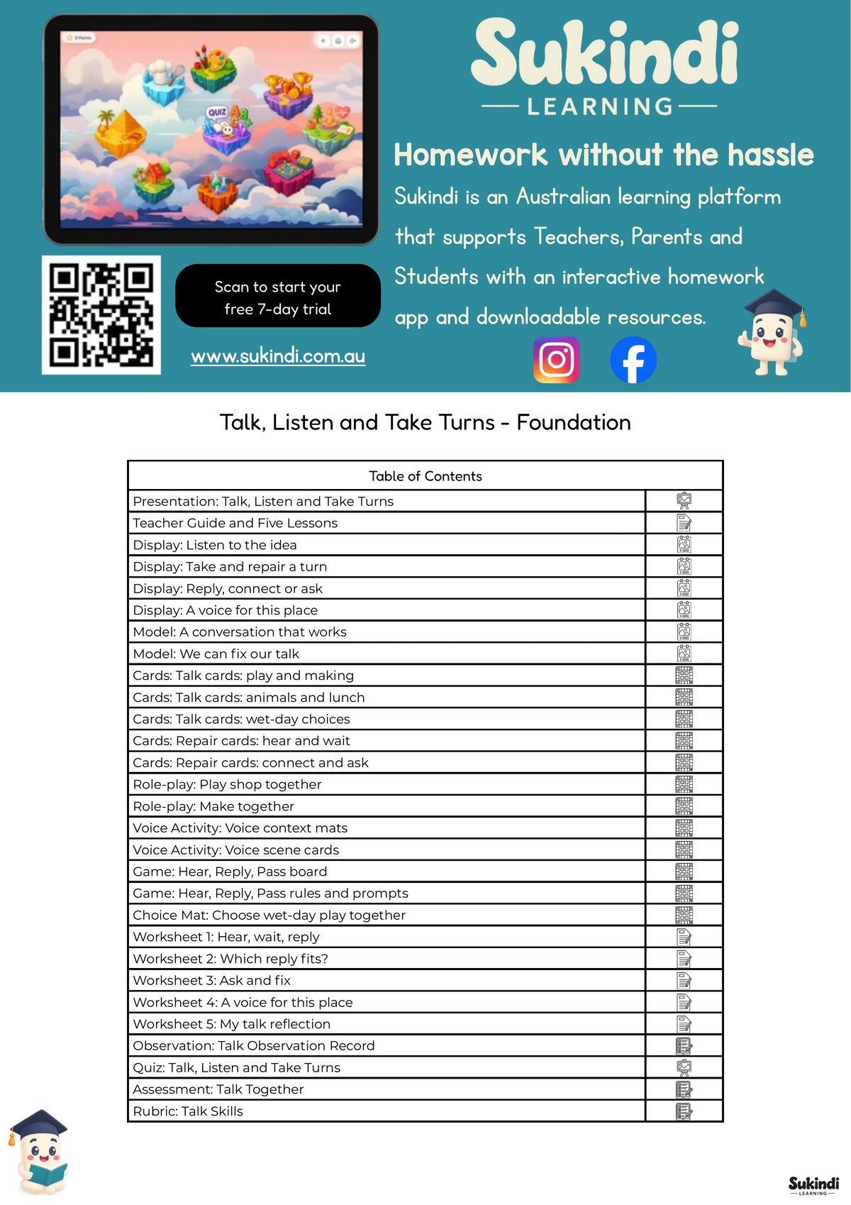 Talk, Listen and Take Turns - Foundation — table of contents
