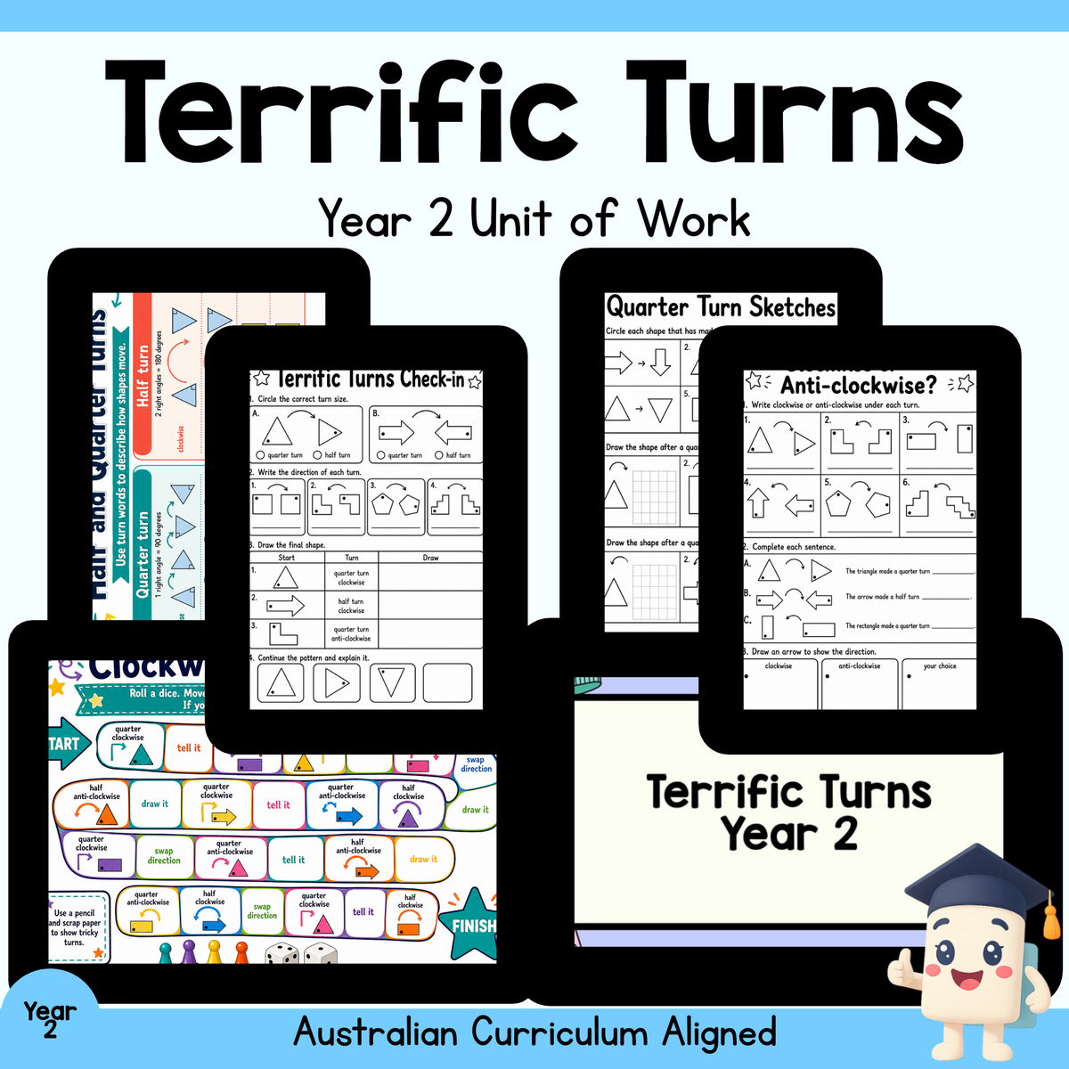 Year 2 Half and Quarter Turns Unit | Worksheets, Game, Quiz & Assessment