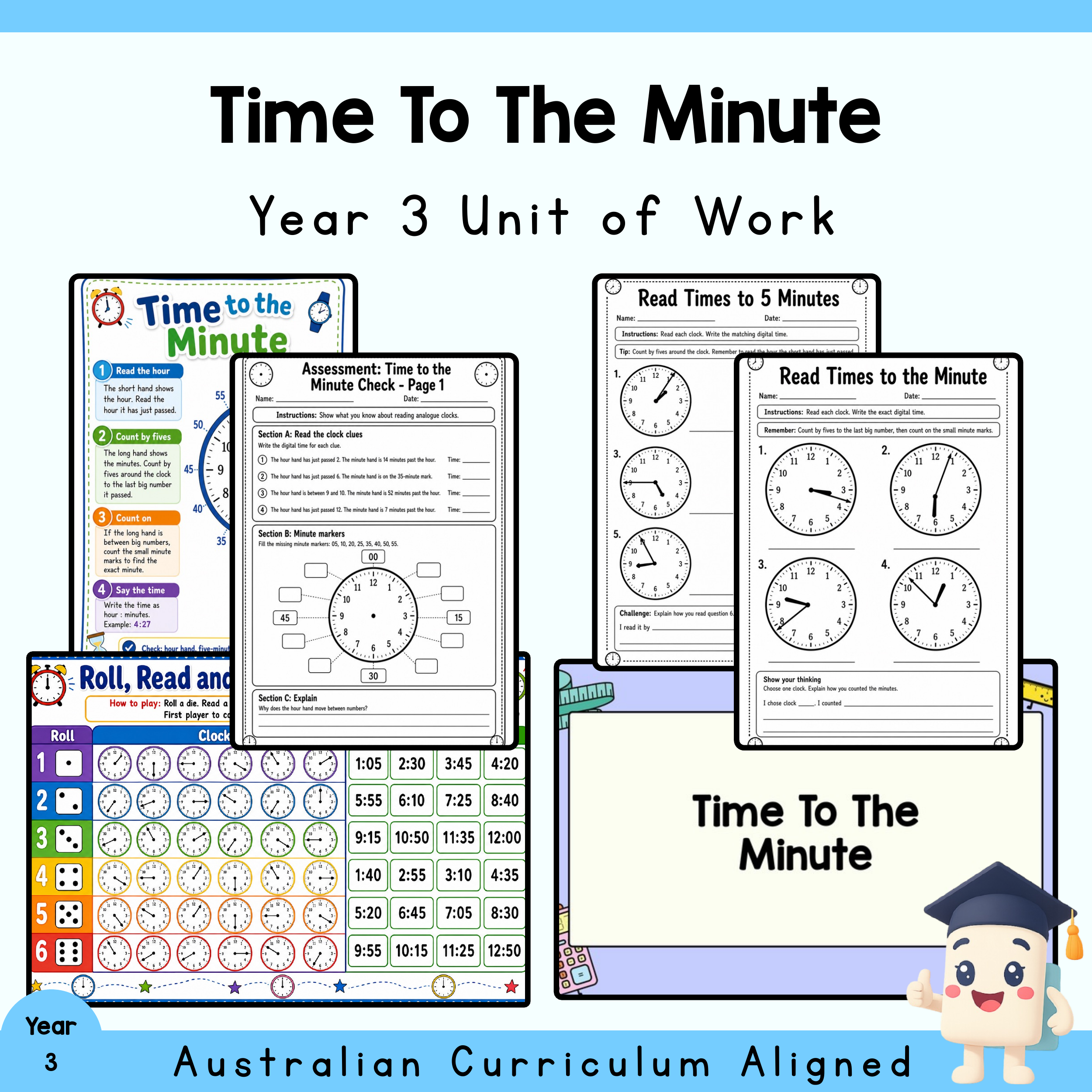 Year 3 Time to the Minute Unit | Maths Worksheets, Games & Assessment