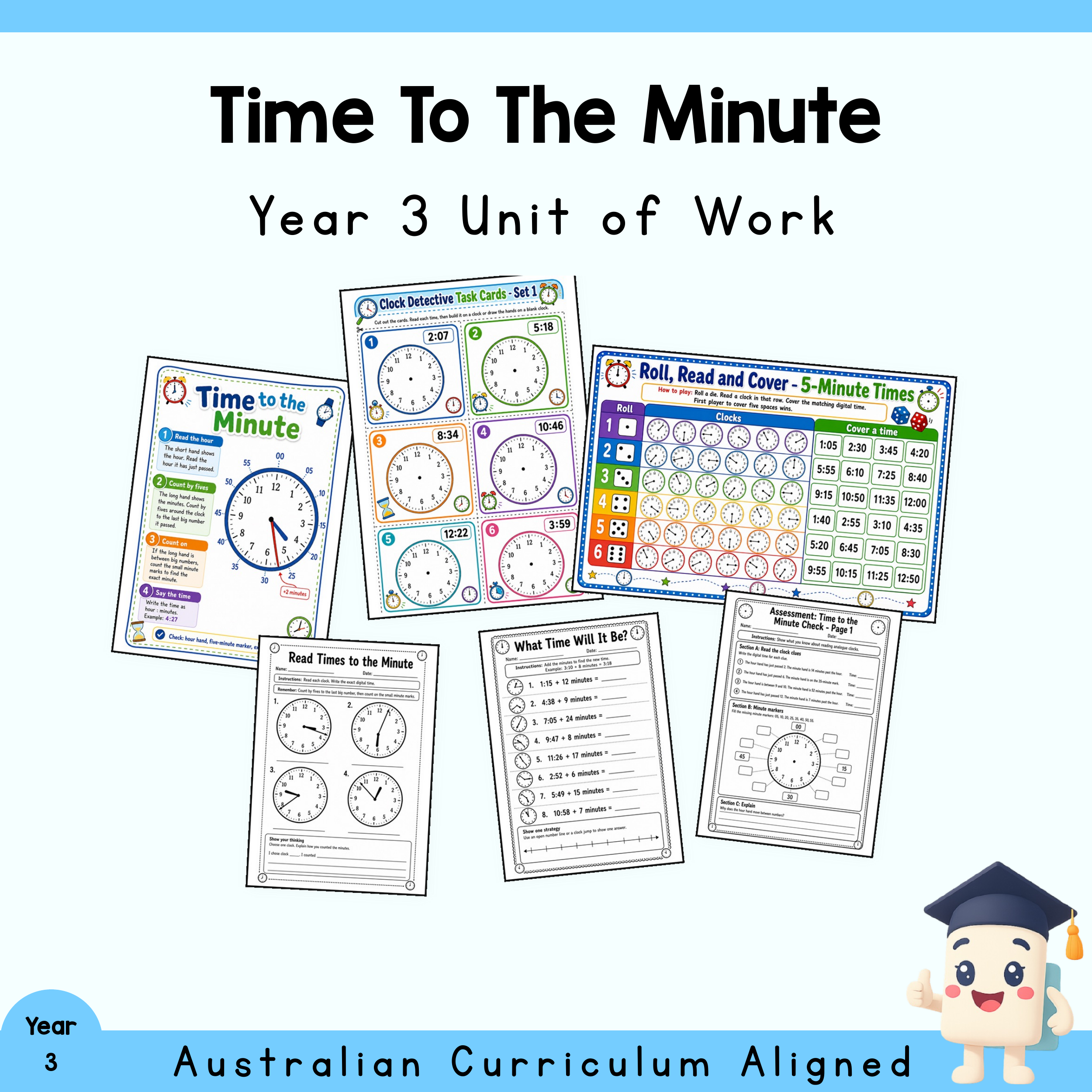 Year 3 Time to the Minute Unit | Maths Worksheets, Games & Assessment