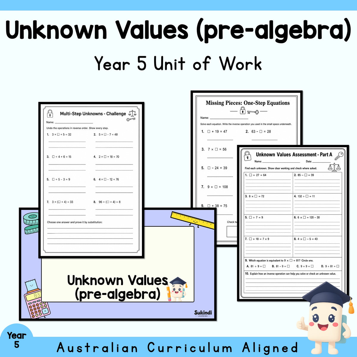 Unknown Values (pre-algebra) – Year 5 Maths — cover