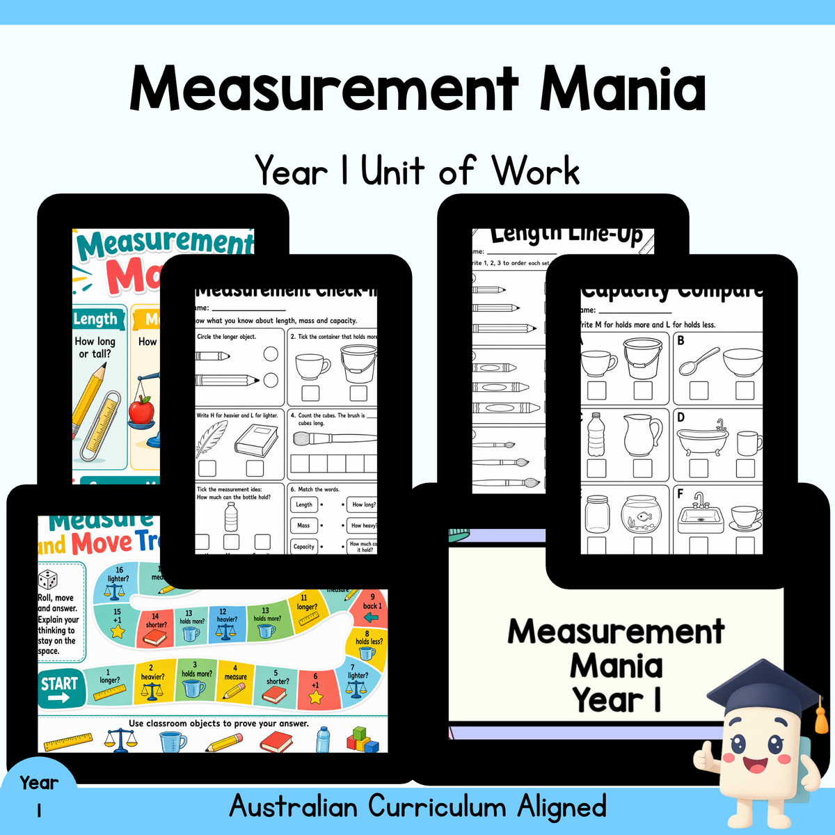 Year 1 Measurement Mania Unit | Measurement Worksheets, Games & Assessment